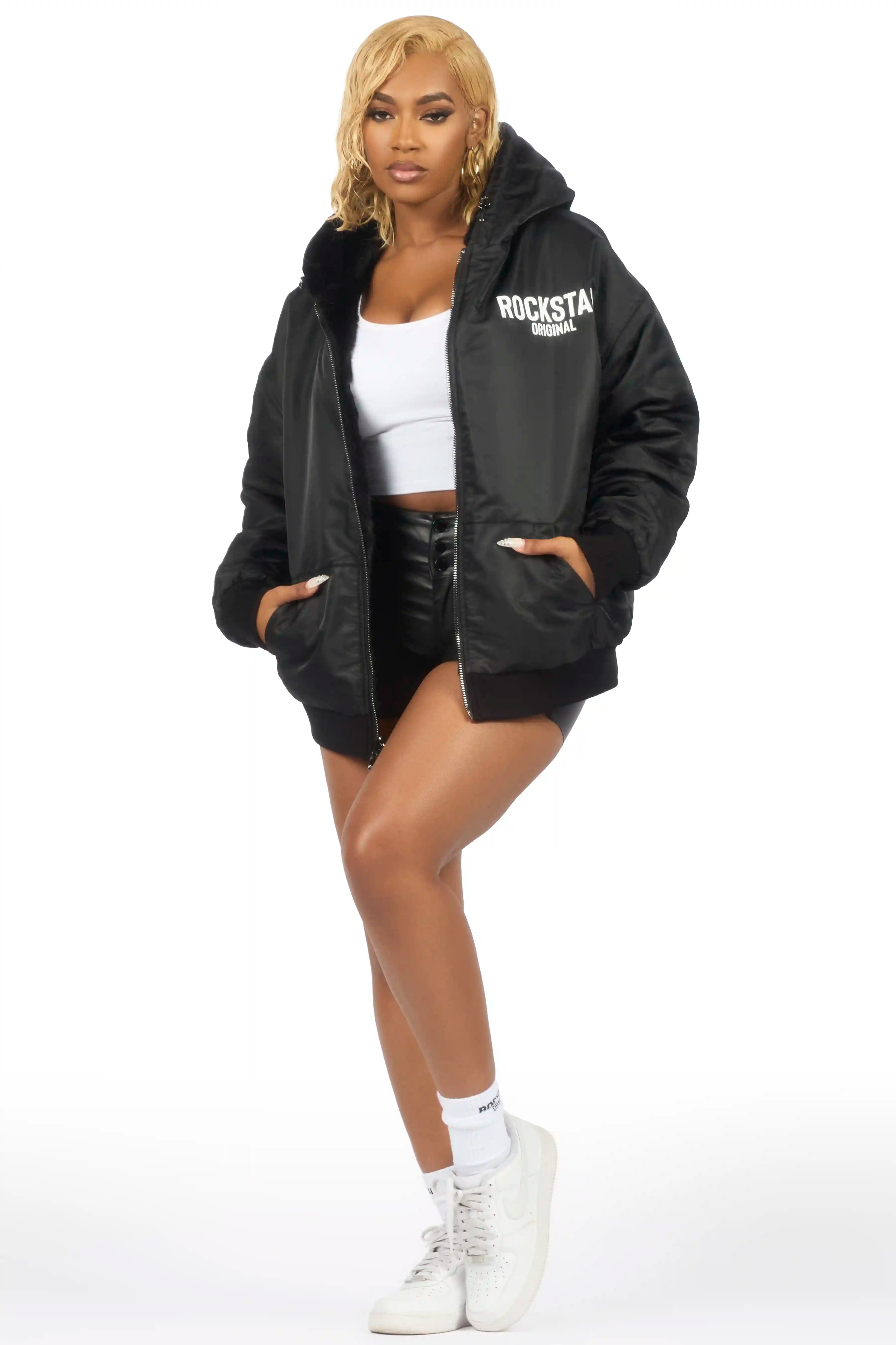 Jaleah Black Oversized Fur Jacket