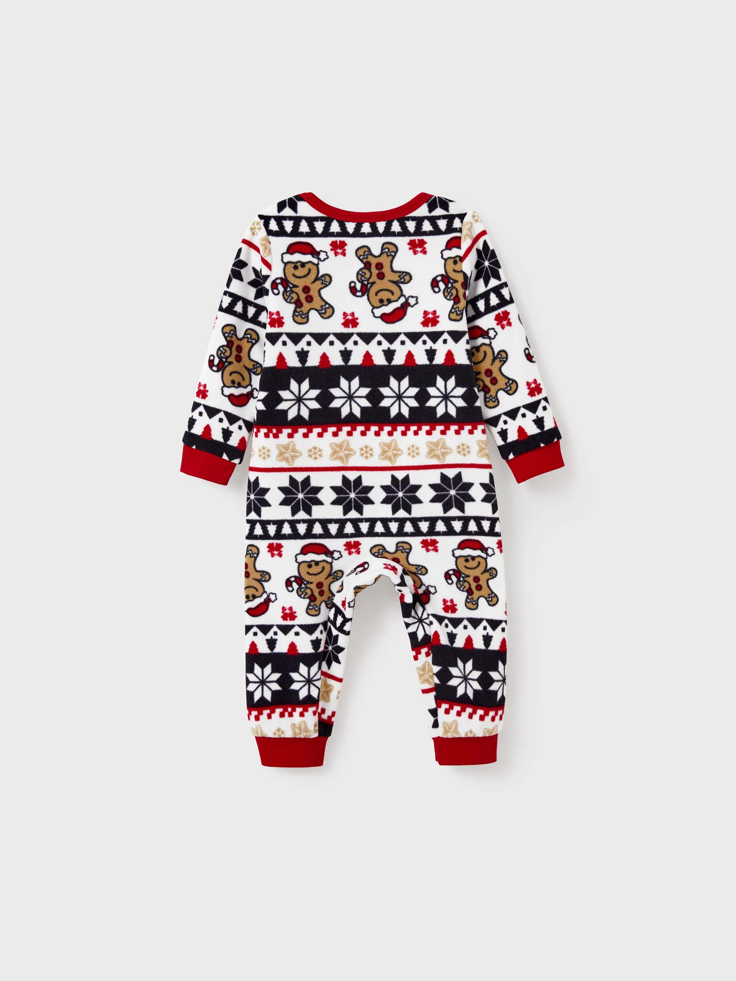 Christmas Matching Family Fleece Pajamas Set Gingerbread and Snowflake Print PJS with Christmas Socks Red