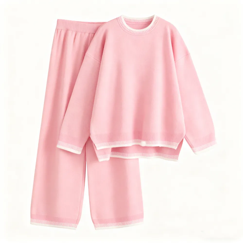 Chic Crew Neck Sweater & High Waist Loose Pants Casual Outfit
