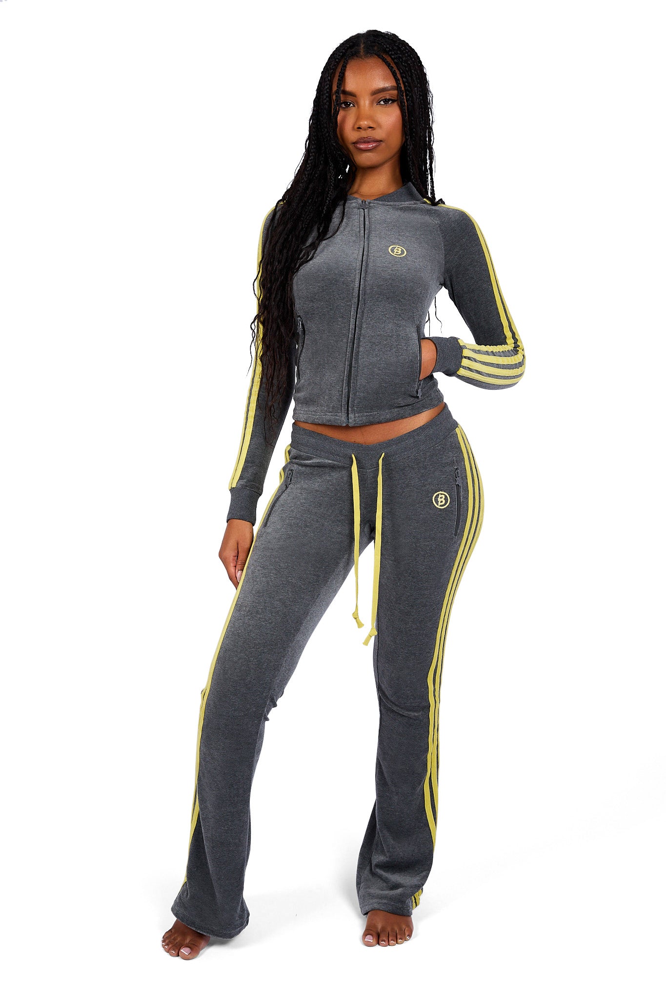 BODY VELOUR TRACK PANTS (CHARCOAL/LIME YELLOW)