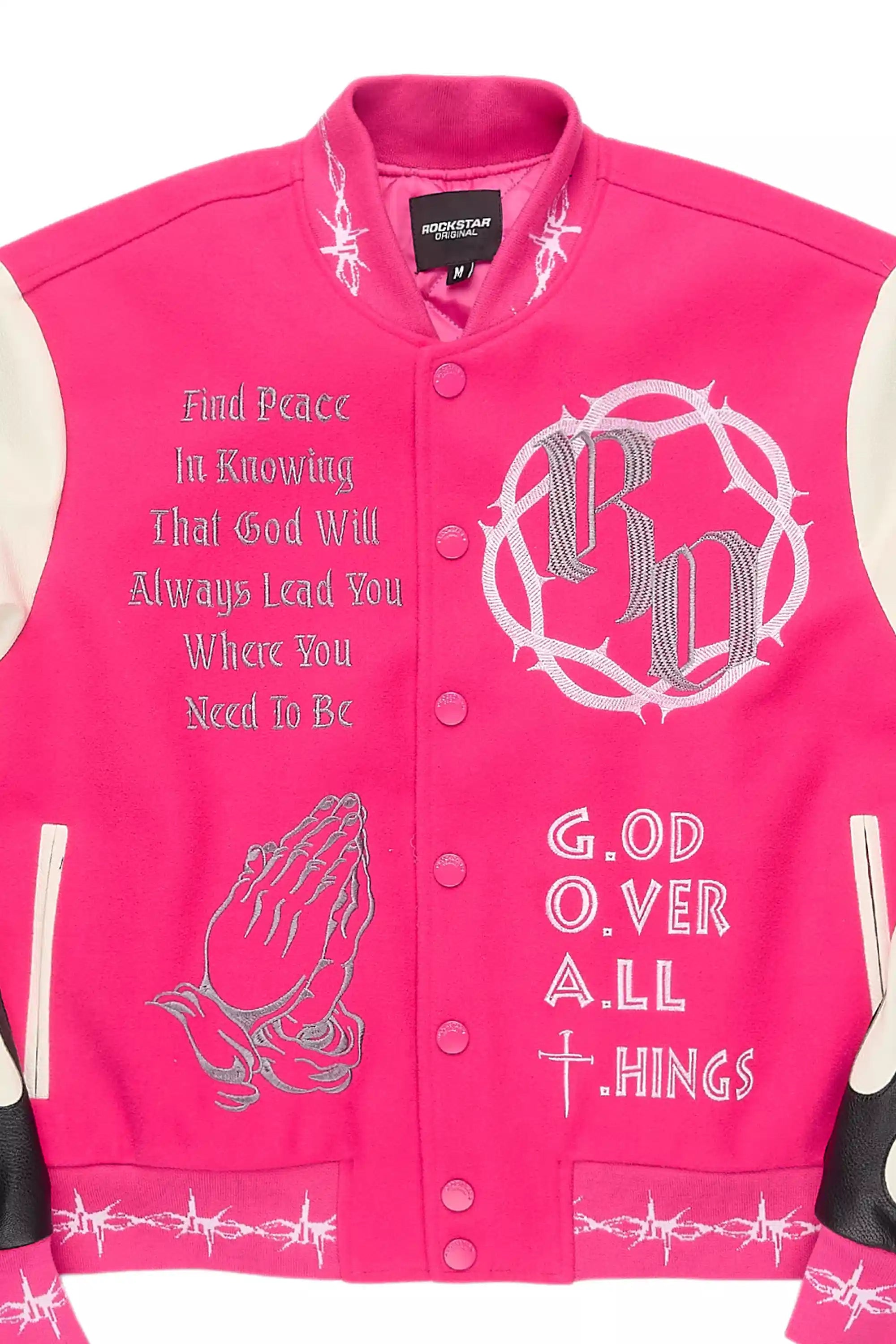 Yalanda Hot Pink Oversized Varsity Jacket