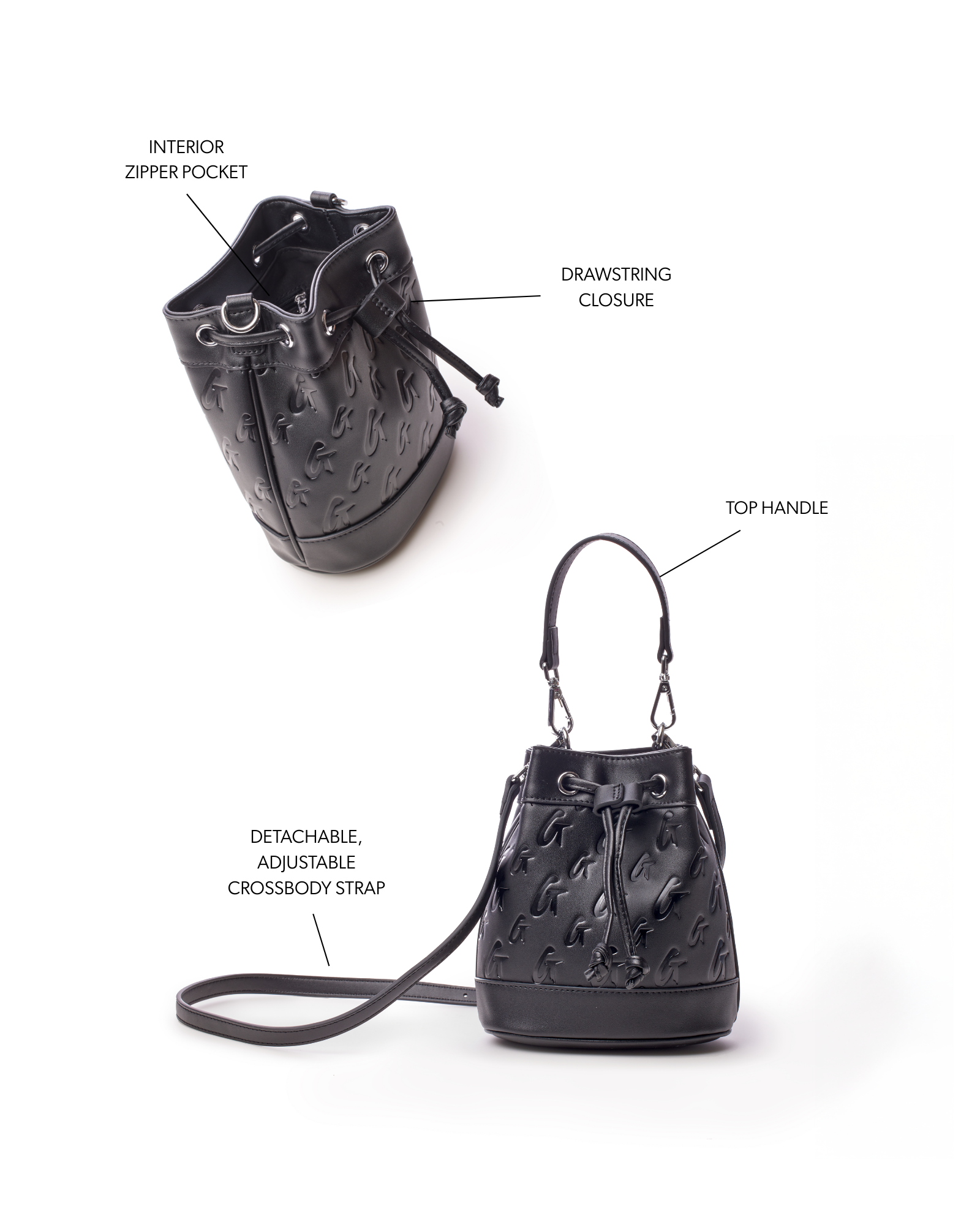 MINI MONOGRAM BUCKET BAG - BLACK