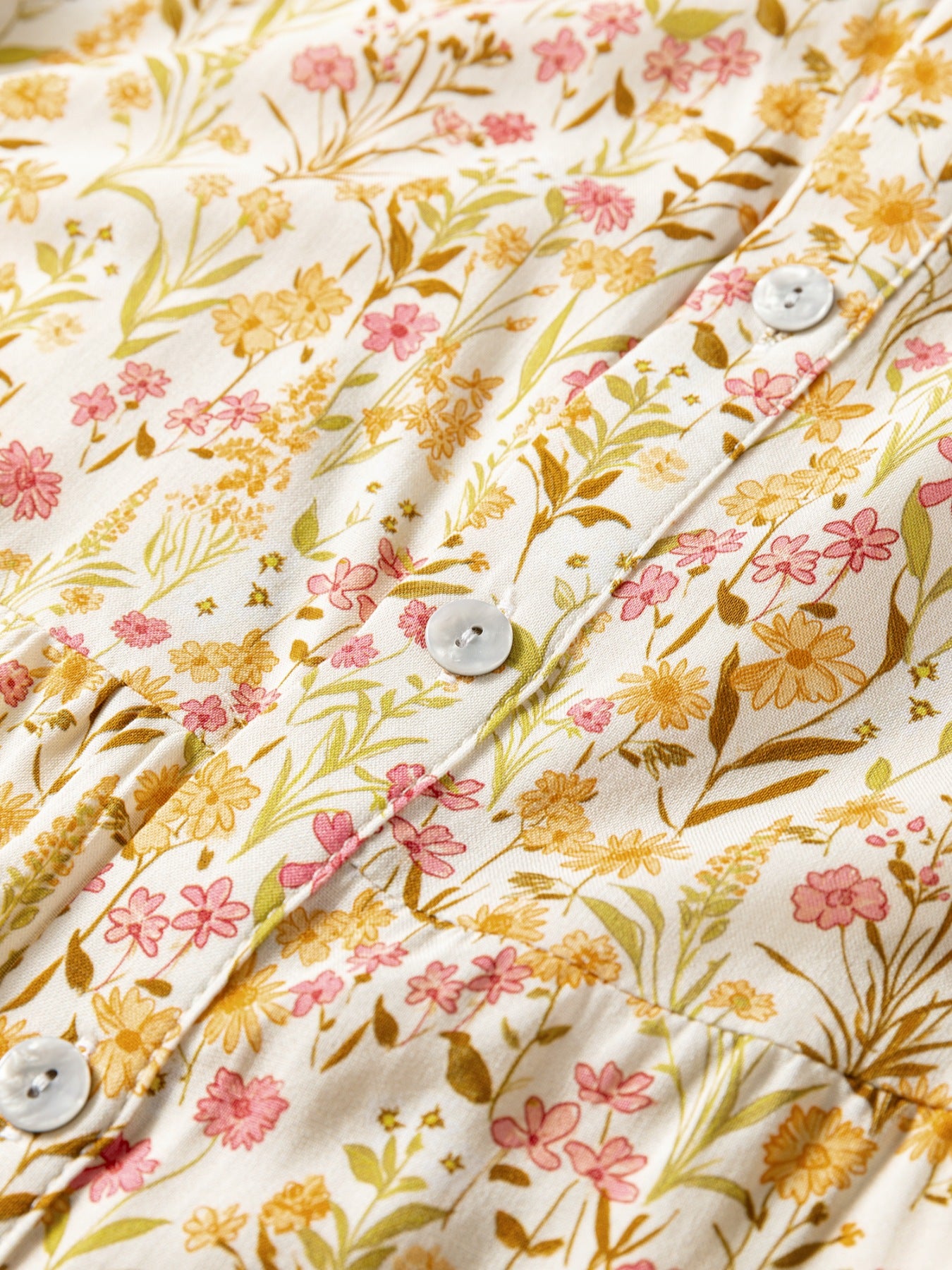 Floral Print Frilly Trim Smocked Cuff Long Sleeve Loose Shirt Dress