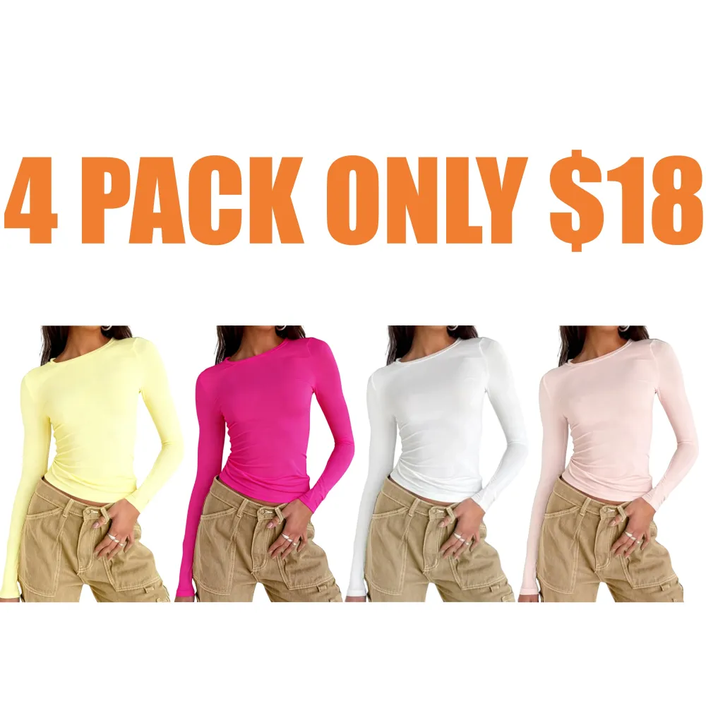Women's Long Sleeve Shirts Basic Crop Tops