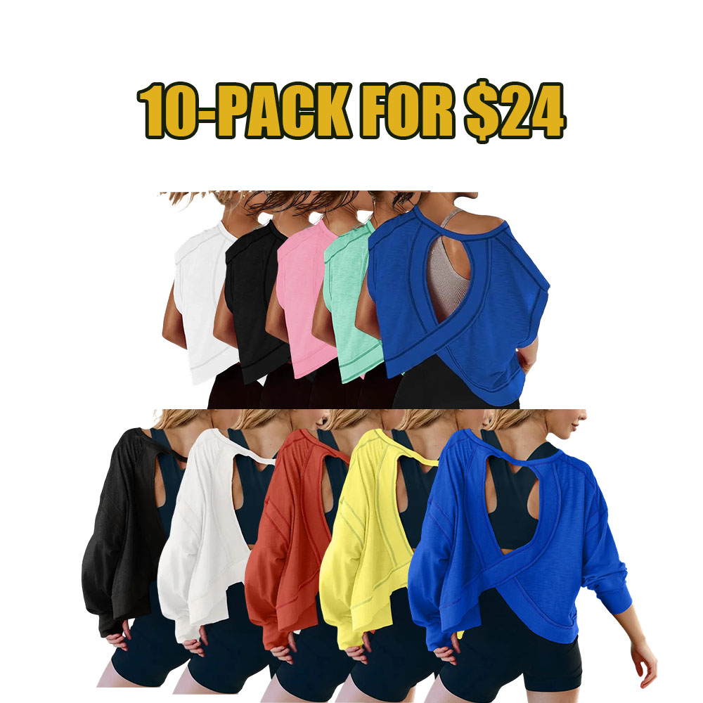 Women's Open Back Tops Y2K Short / Long Sleeve Workout Shirts Casual Yoga Athletic Gym Slouchy Crop Running Tees