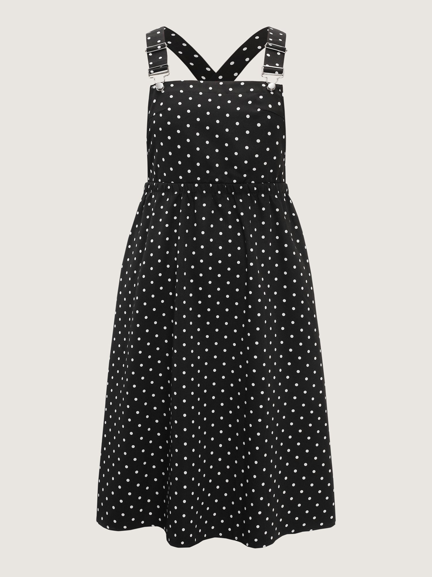 Polka Dots Print Adjustable Overall Midi Dress