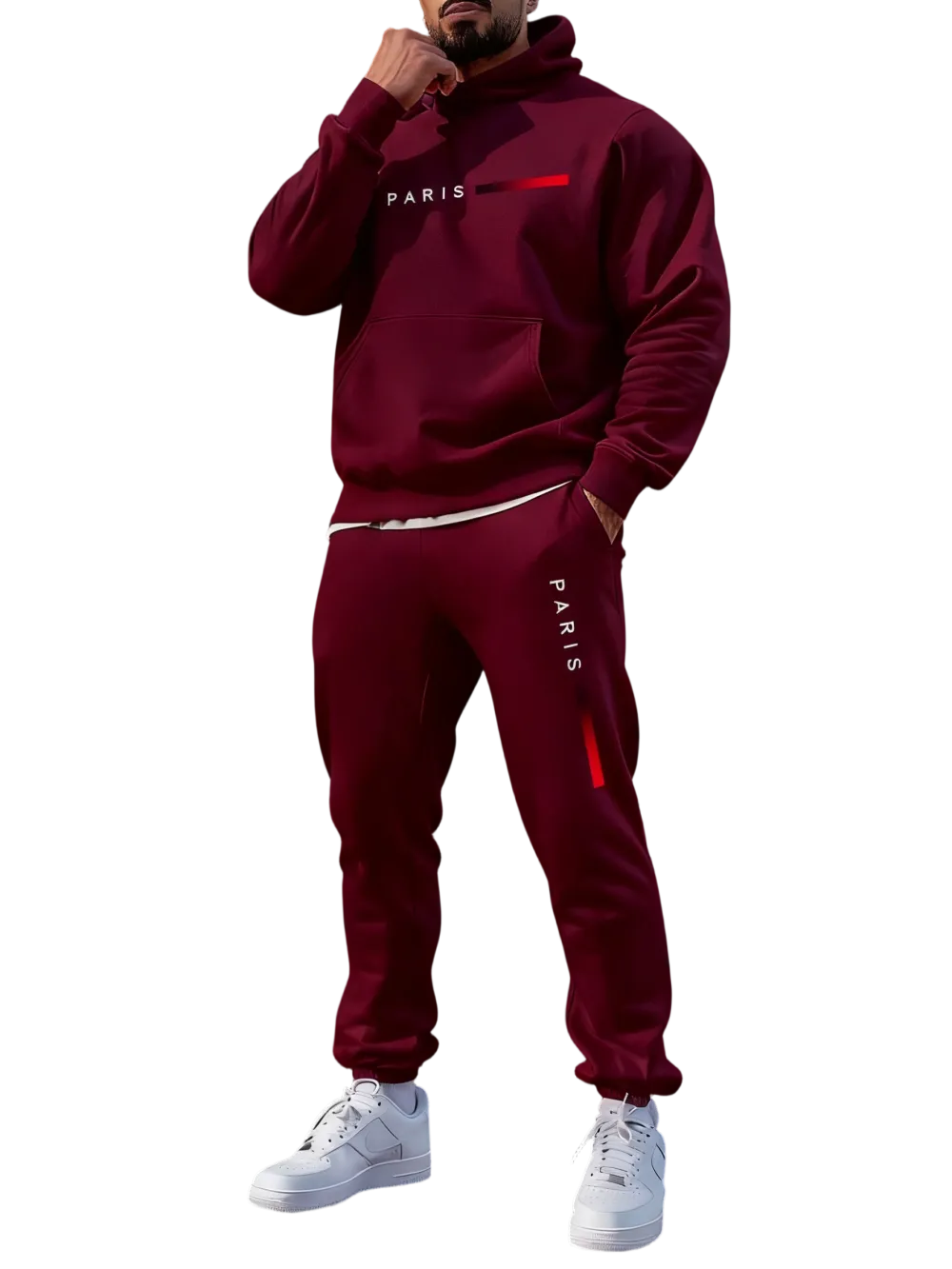 Men's Paris Letter Printed Hoodie Set - Fall & Winter Casual