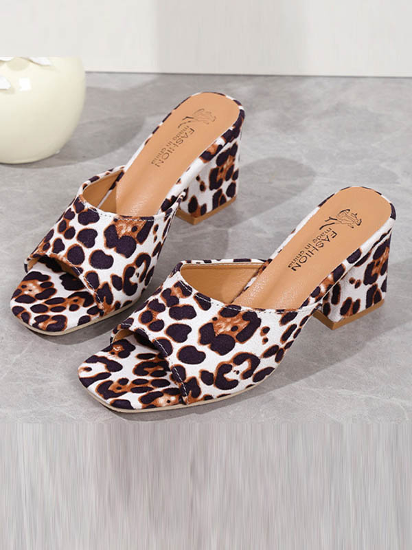 Leopard Open Toe Slippers Pumps Sandals
