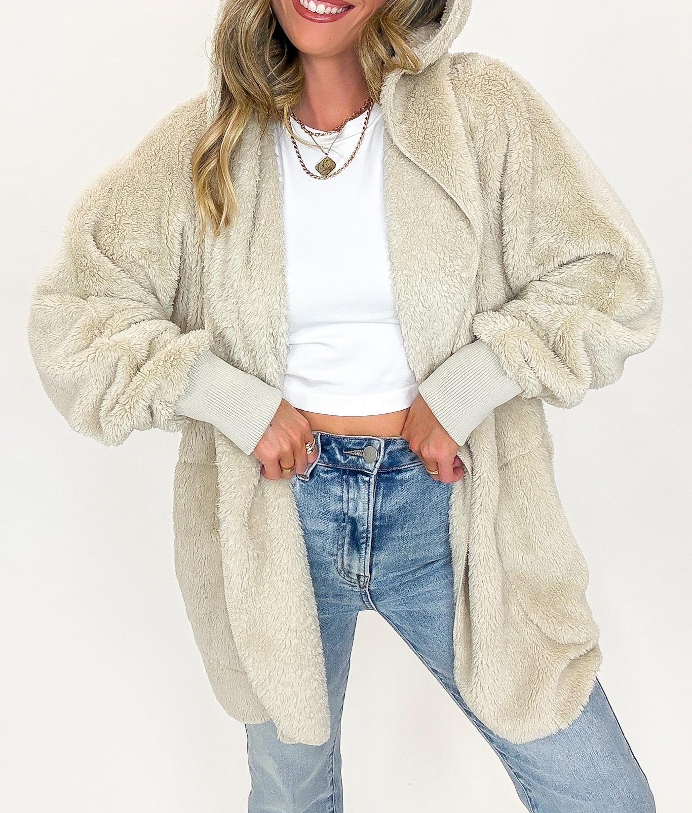 Cozy Crest Hooded Faux Fur Jacket