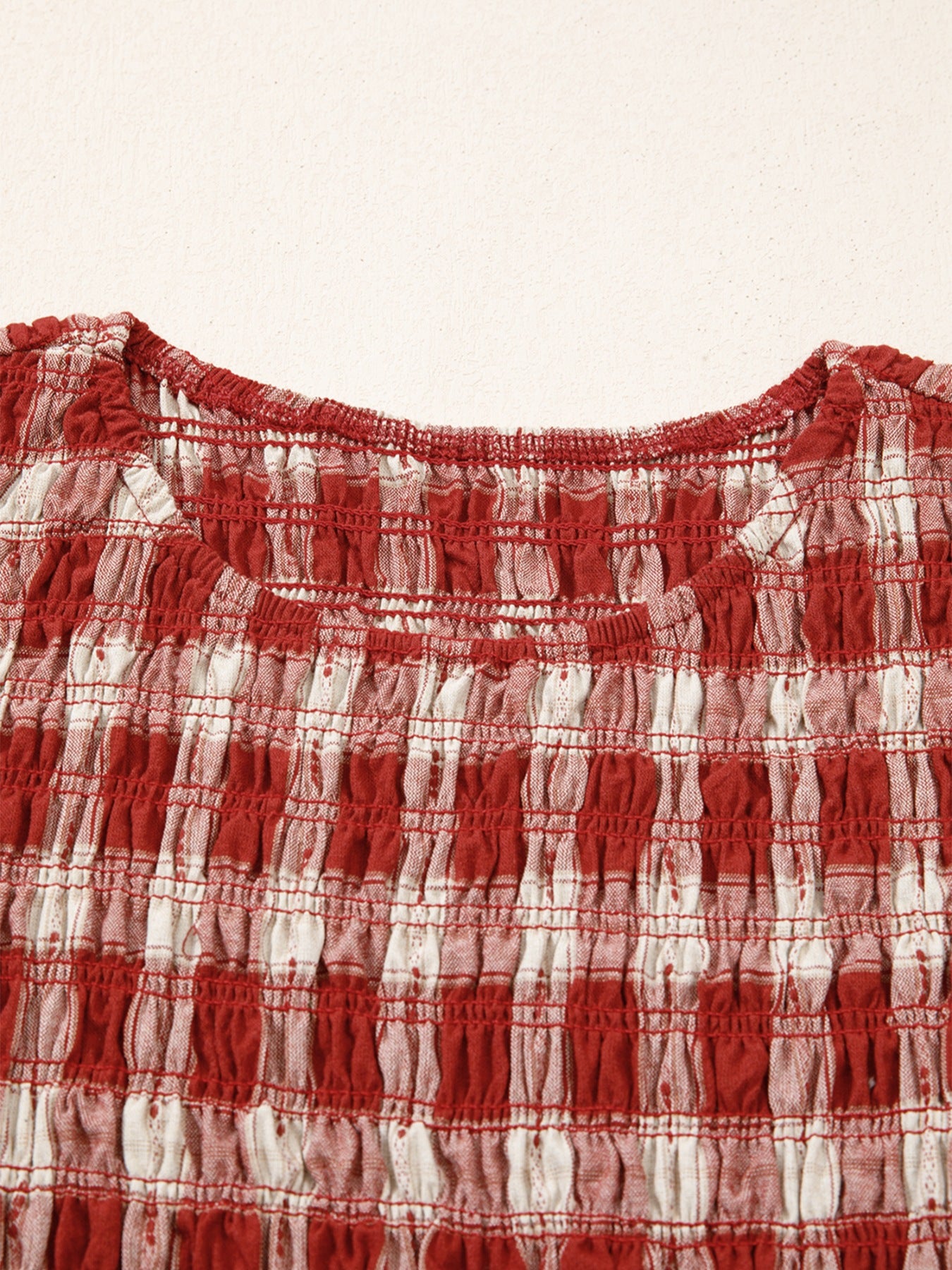 Plaid Print Smocked Puff Sleeve Mini Dress