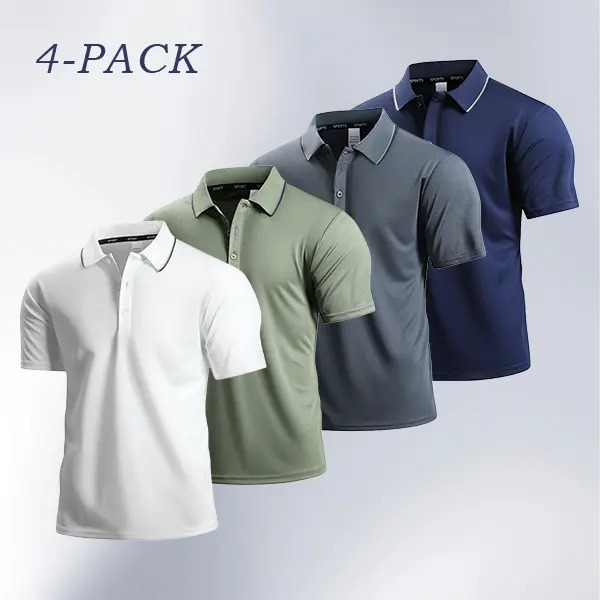 Men's 4-Pack Classic Polos - Color-Block Trim, Soft Comfort Fabric, Perfect for Business Casual & Weekend Wear