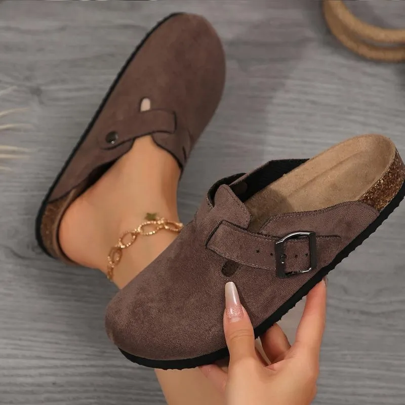 Round-Toe Cork Insoles Flat Buckle Fashion Walking Shoes