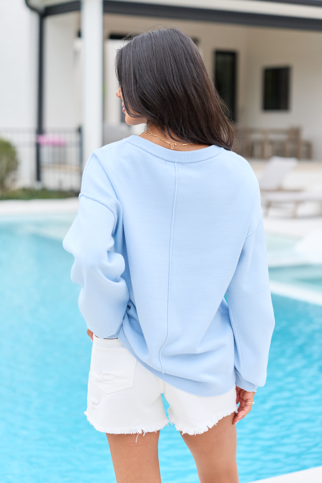 Home Of The Free Light Blue Textured Flag Sweater