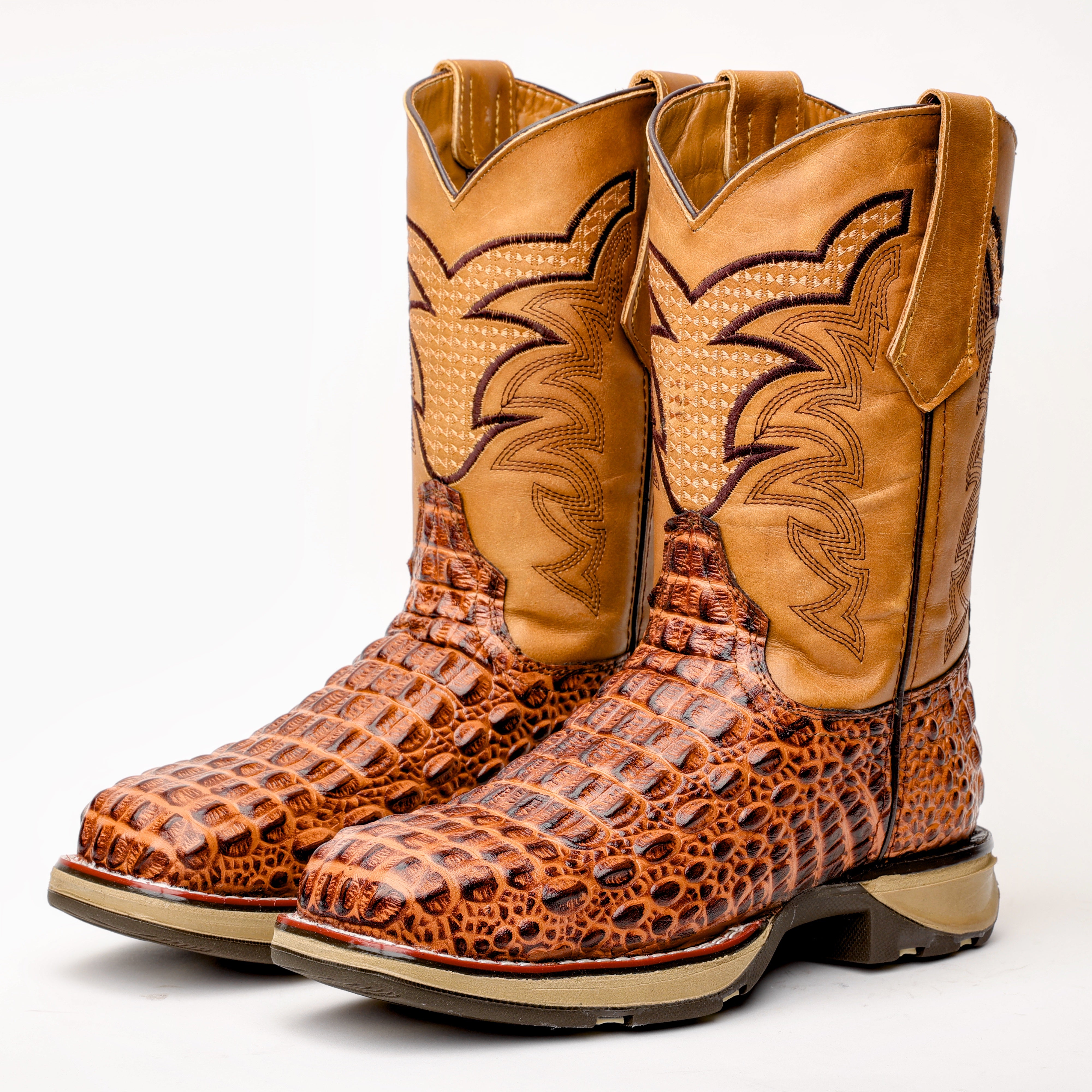 Tan Caiman Hornback Leather Boots With 3D Lightweight Sole - Composite Toe