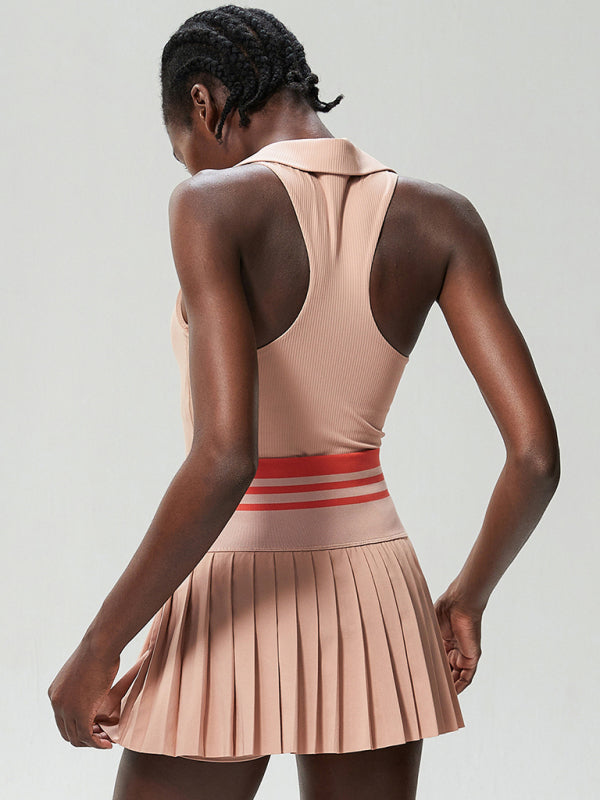 Sports Fitness Tennis Skirt Suit Women's Anti-Light Quick Drying V-Neck Yoga Suit Two-Piece Suit With Chest Pad