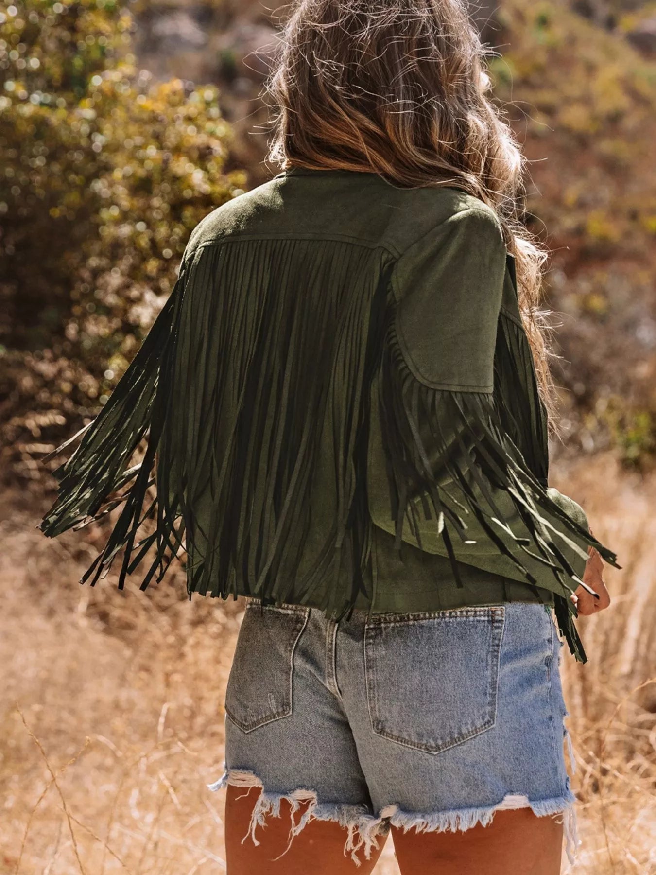 Cropped Fringe Faux Suede Jacket