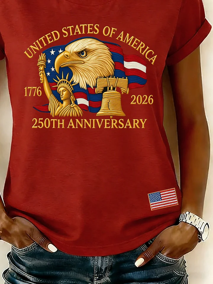 Women's Short Sleeve T-shirt Summer Red Independence Day (Flag) Printing Jersey Crew Neck Daily Going Out Casual Top