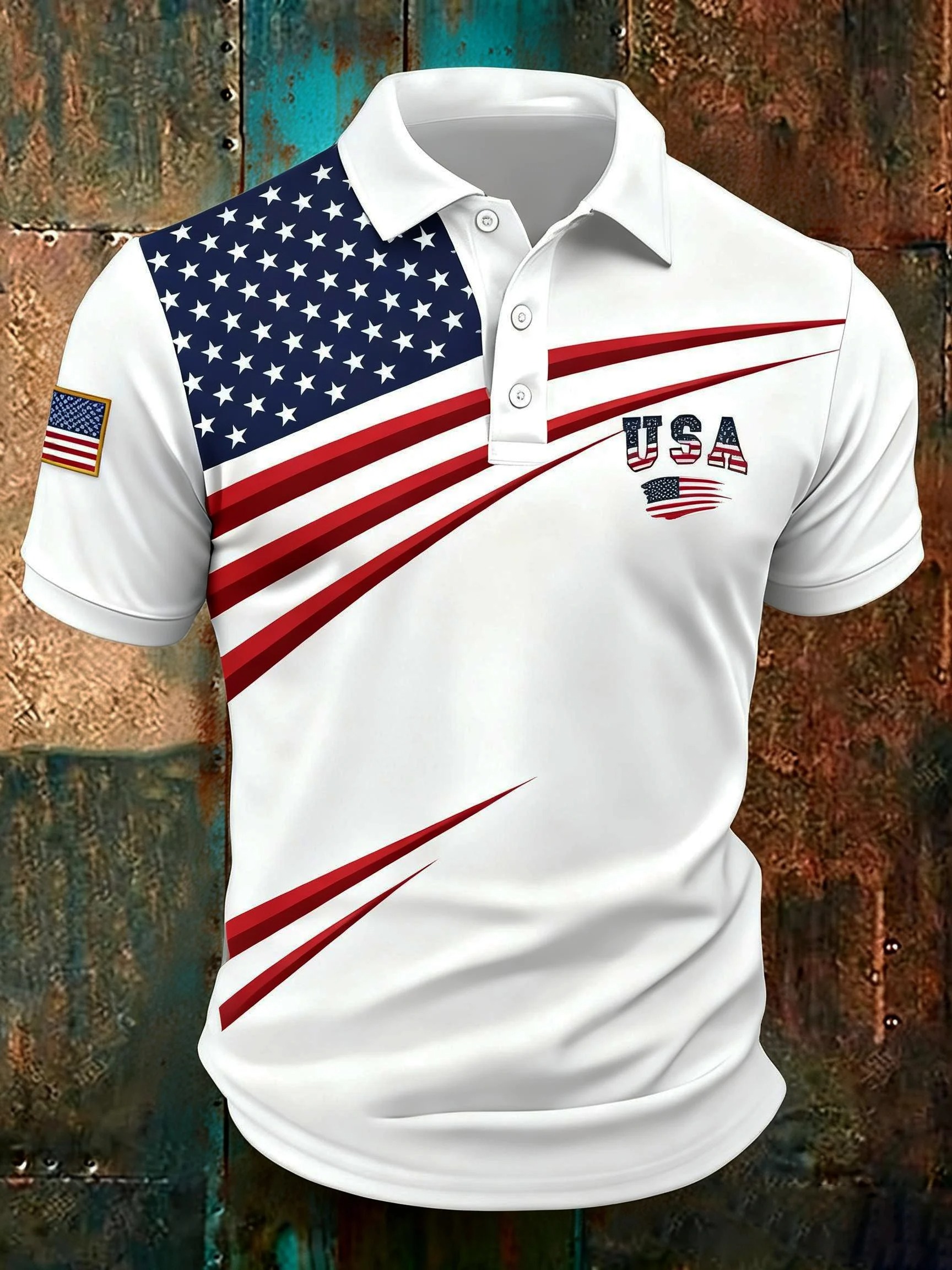 Men'S Independence Day Retro Casual Printed Polo Shirt Short Sleeve