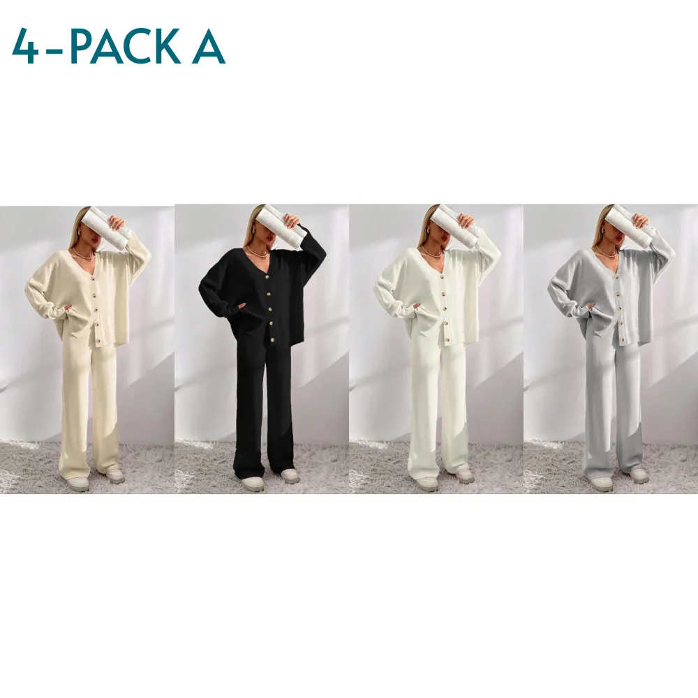 Women's Longsleeves  Cardigan & Wide Leg Pants Two-piece Set