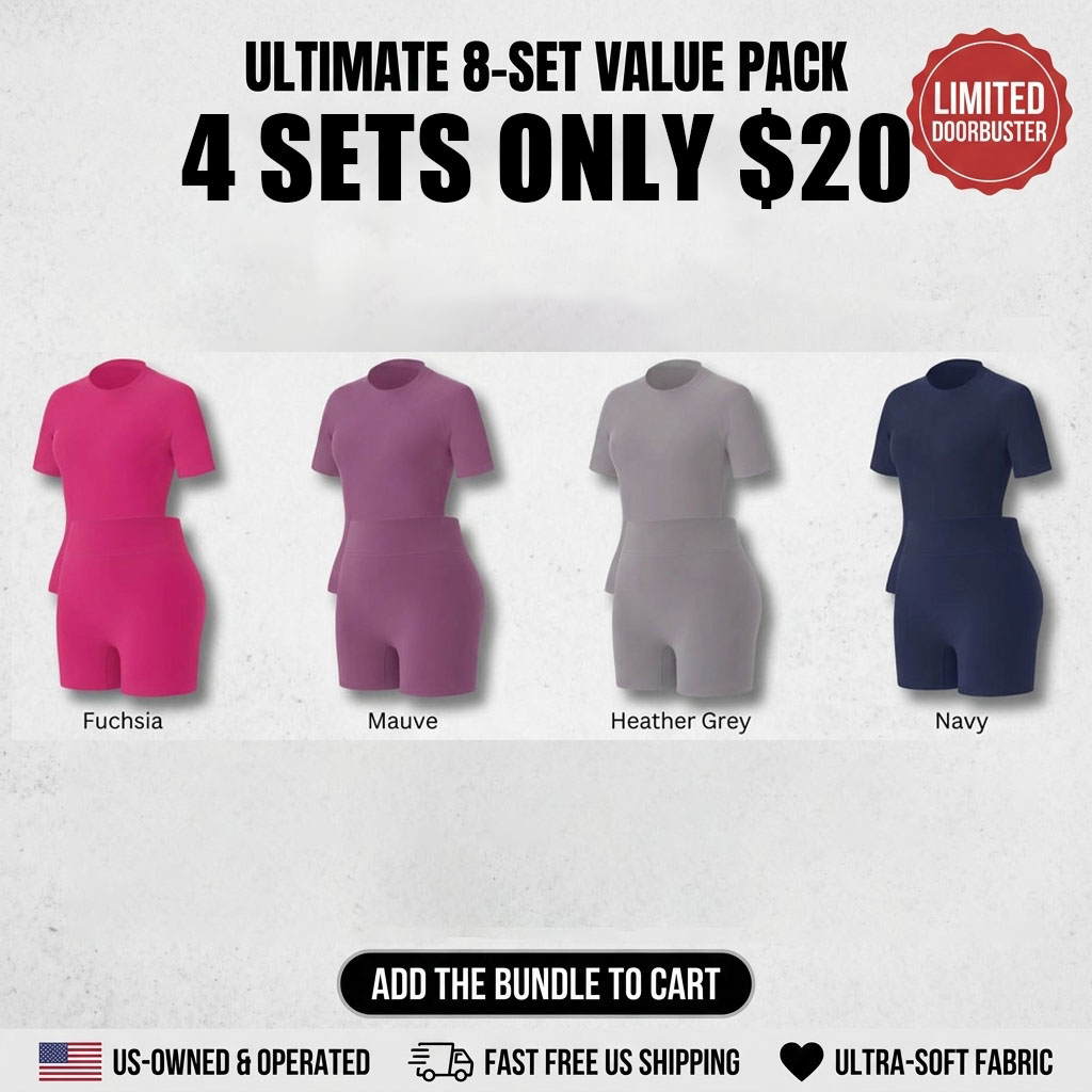 Women's Tracksuit Set - No Seamless Shorts & Raglan Sleeves Tee with Flat Tummy Effect & Glute-Lifting Fit