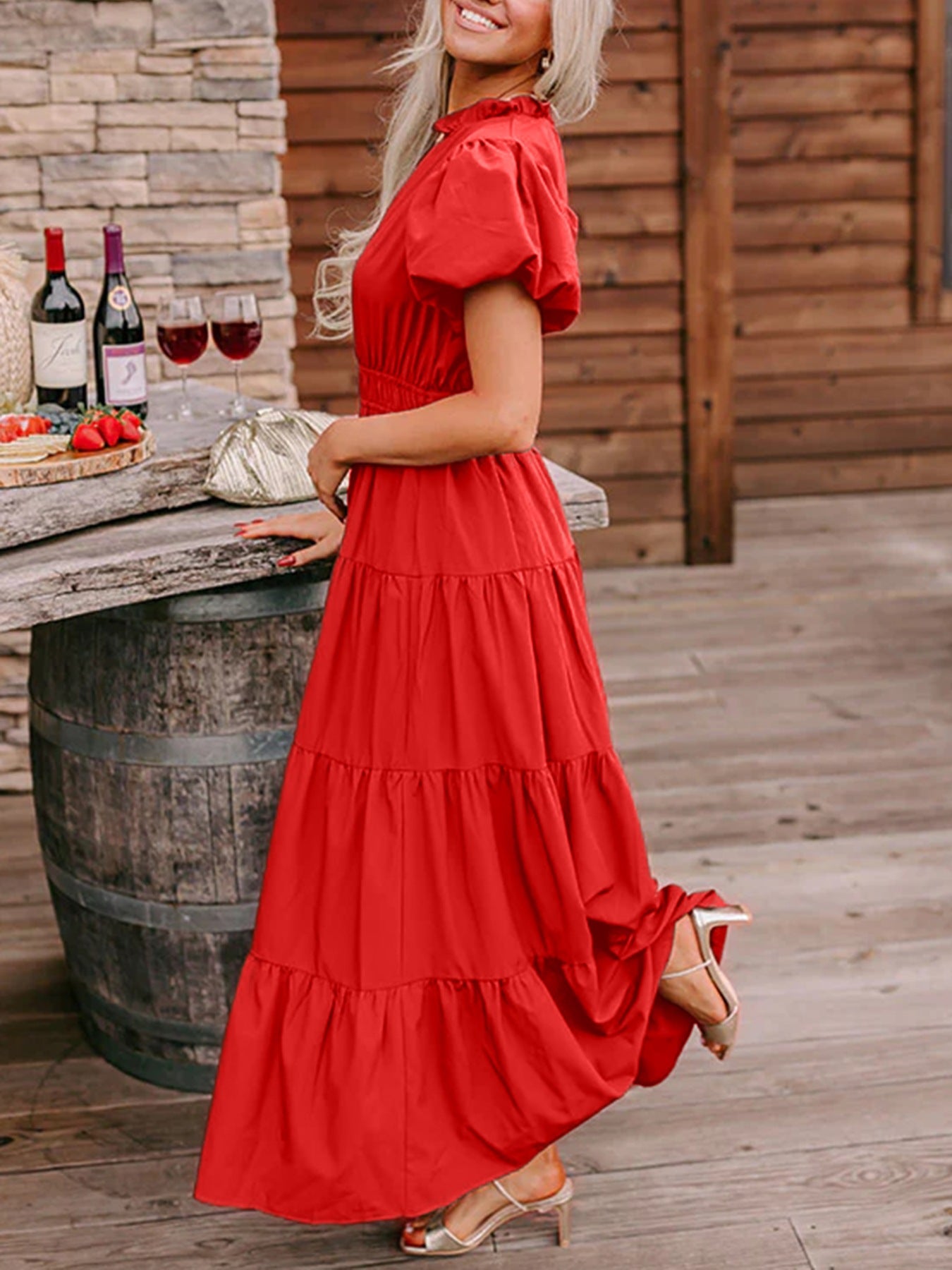 Puff Sleeve Tiered Maxi Dress