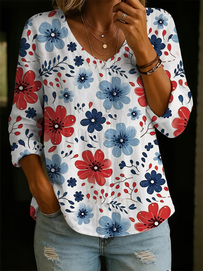 Women's Floral Pattern Art Print Casual Shirt
