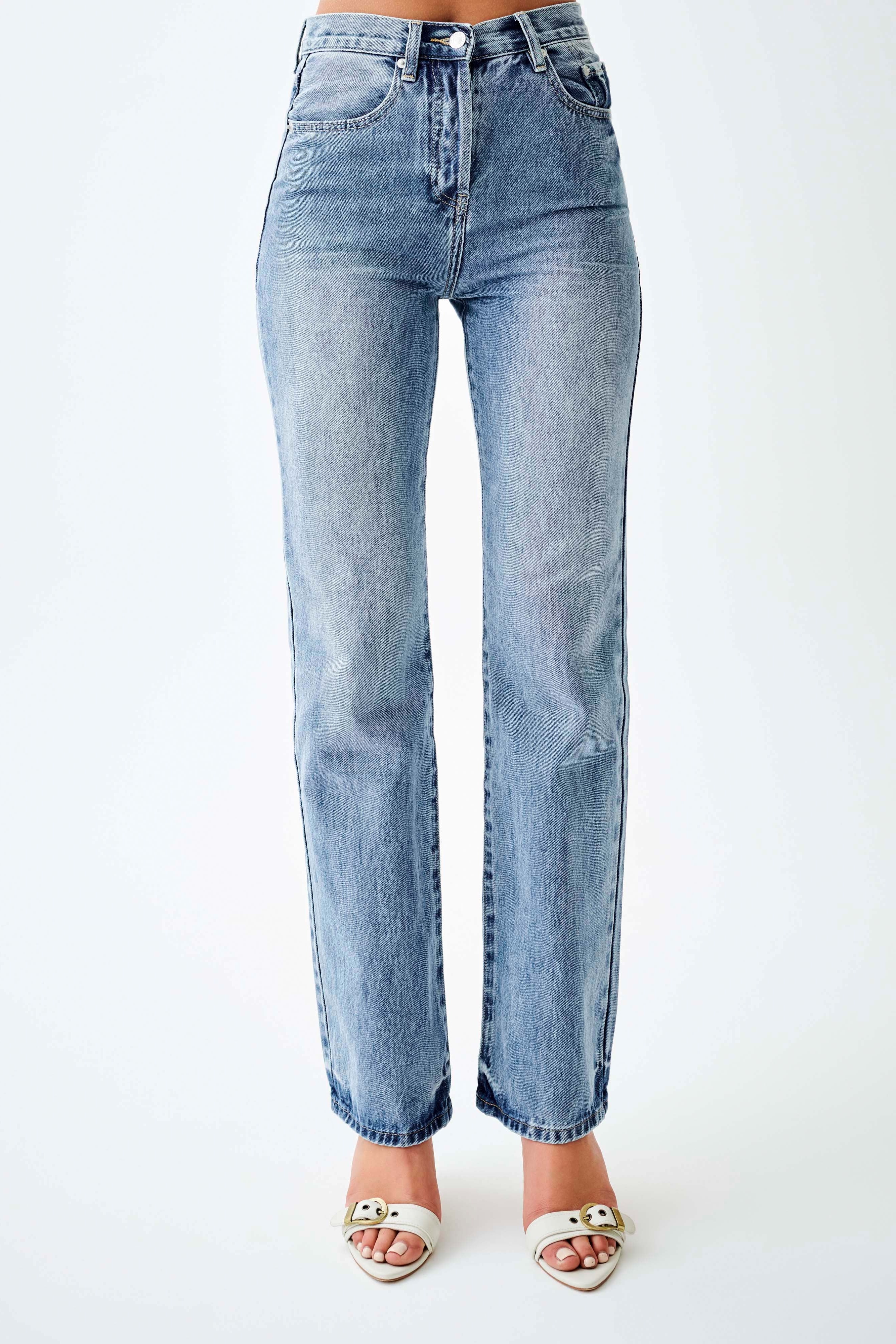 Blue High Waisted Straight Leg Jeans