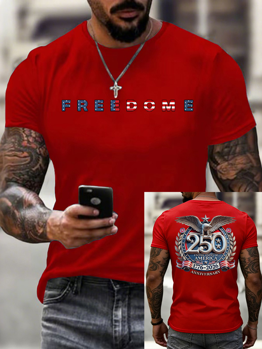 Men's 250Th Anniversary Free Printed Round Neck Short Sleeved T-Shirt