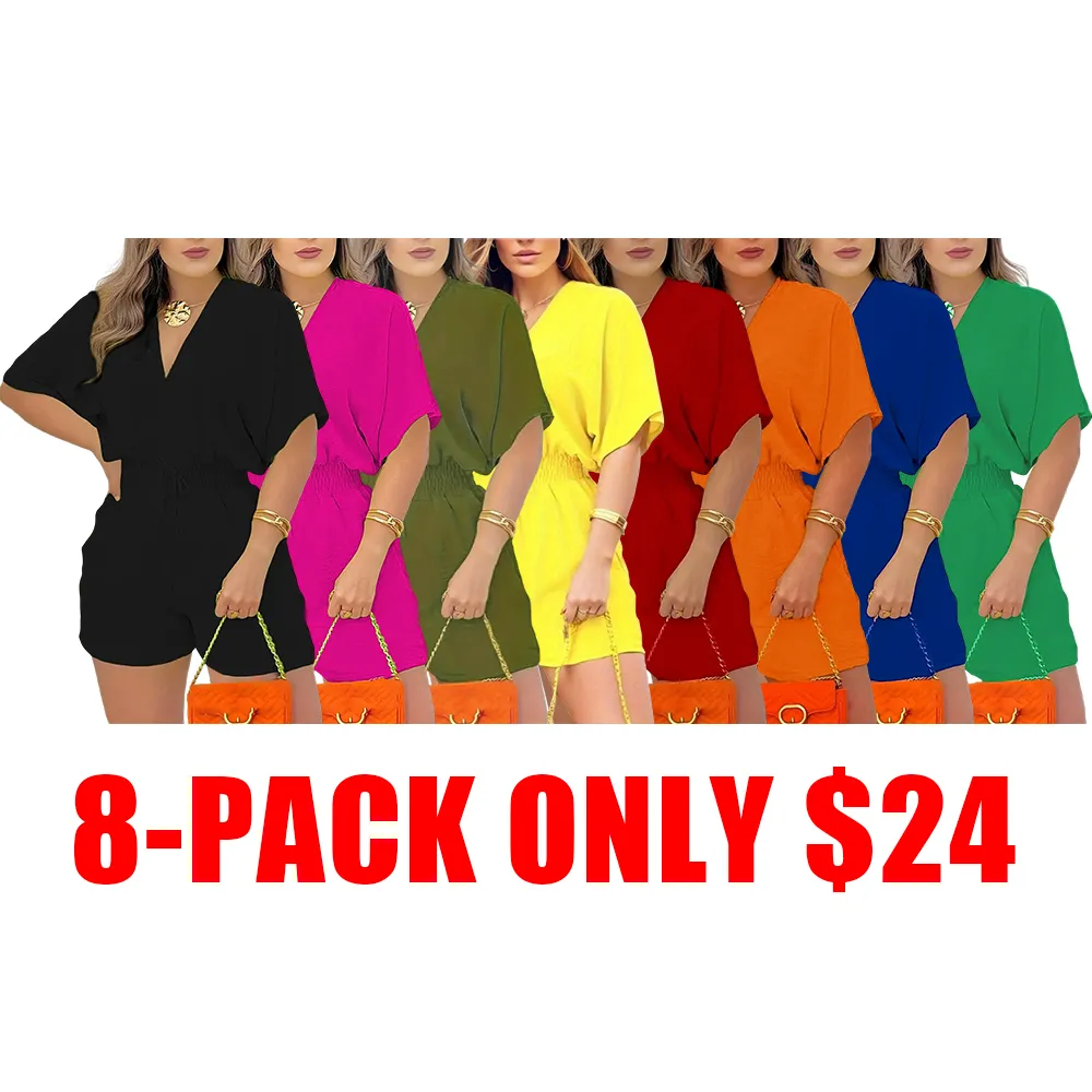 Women’s V-Neck Shirred Waist Summer Romper