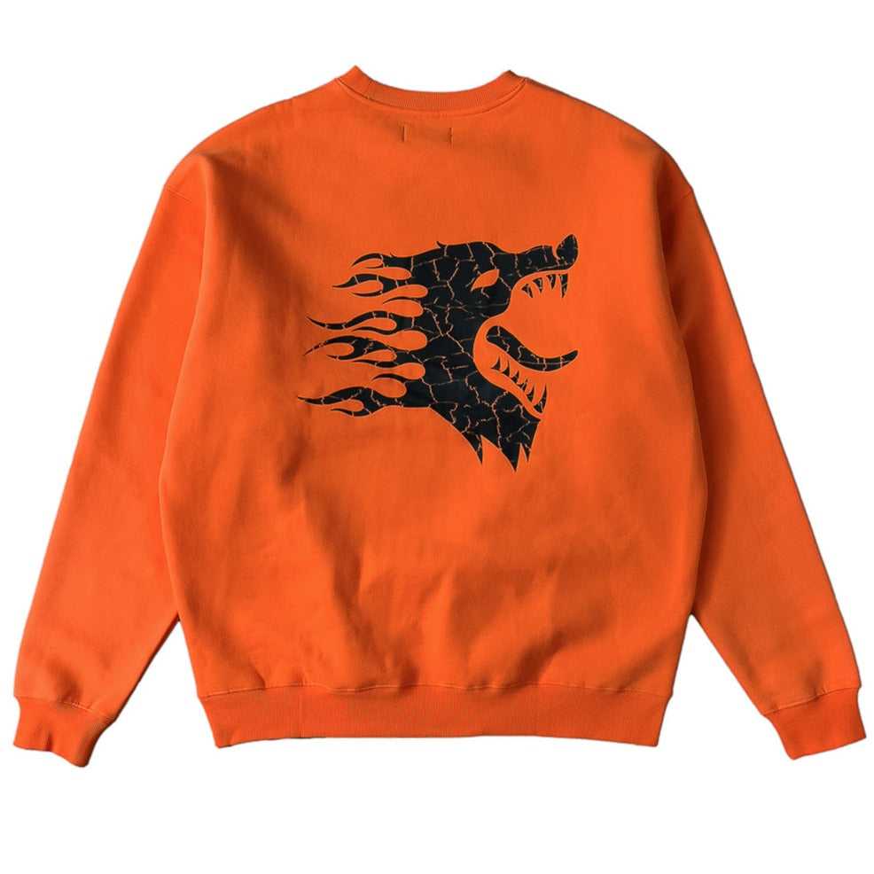 OVERSIZED LUX WAR WOLF CREW NECK - ORANGE / BLACK