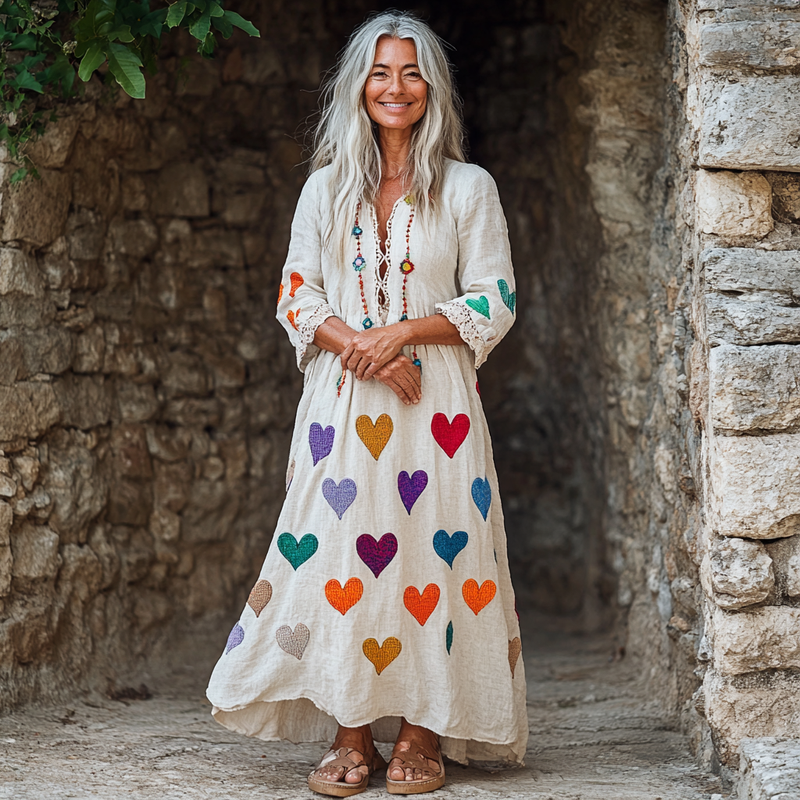 Vintage Loose Linen Patchwork Dress c083