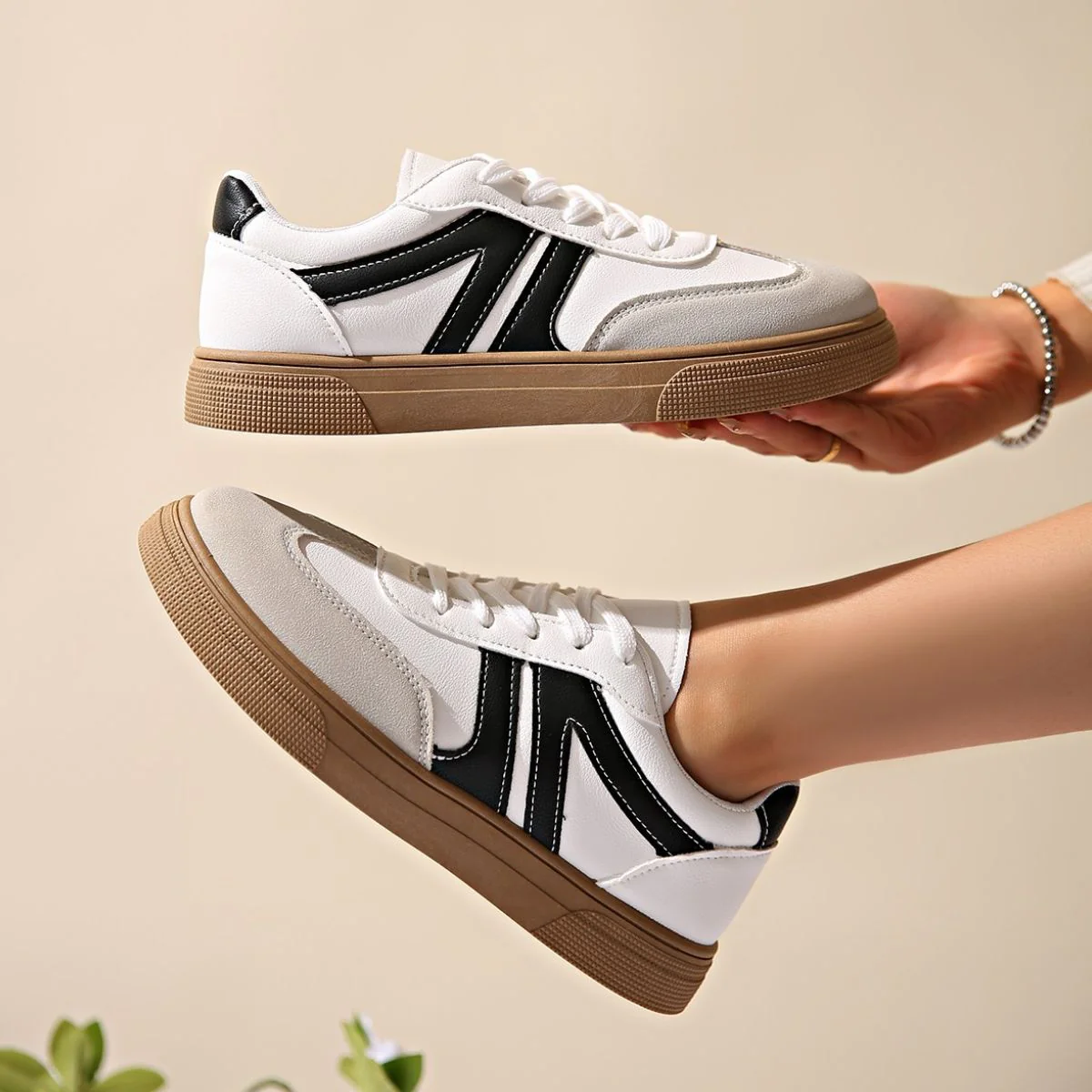Lace Up Round Toe Contrast Sneakers (multiple color options)