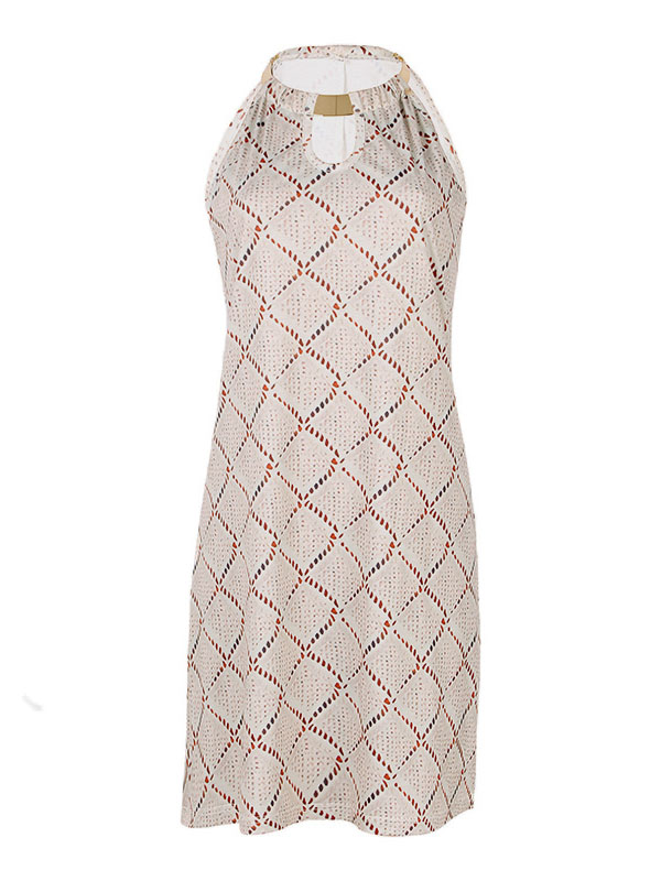 Hollow Split-Joint A-Line Loose Halter-Neck Mini Dresses