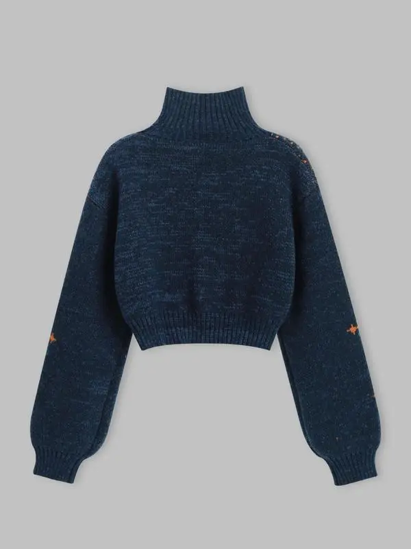 Women's Moon & Star Pattern High Neck Sweater