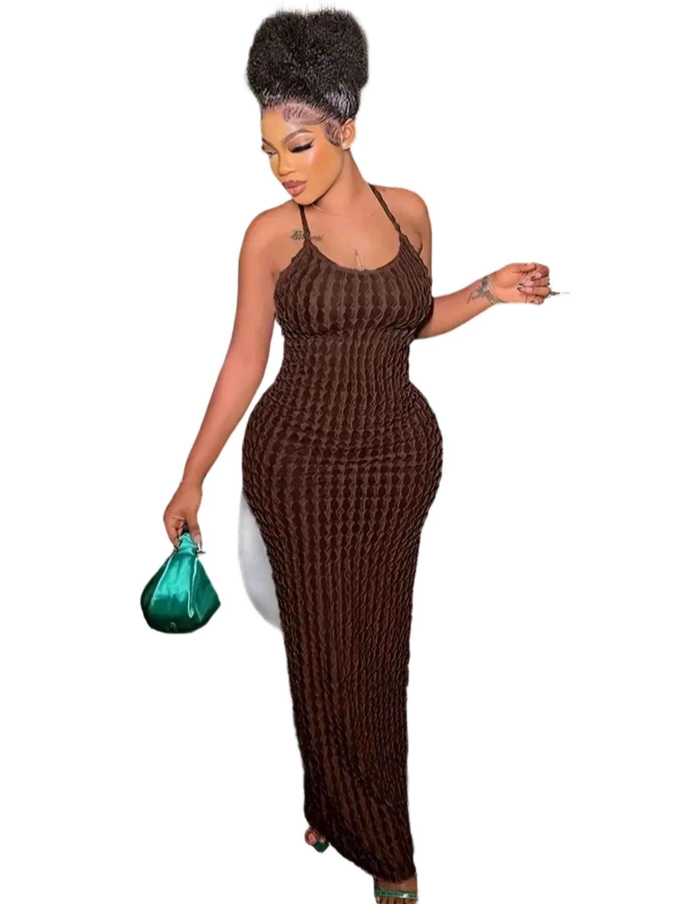 Women’s Solid Criss Cross Backless Cami Maxi Dress with Frill Trim