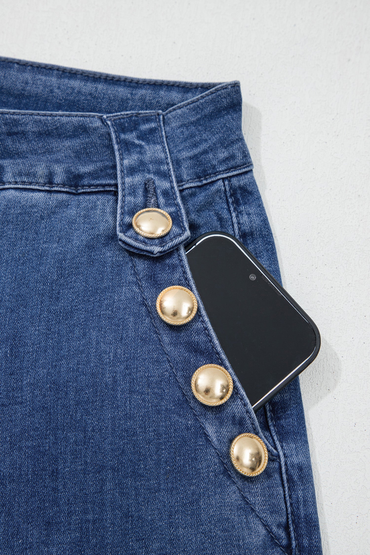 Ashleigh Blue Golden Button Detail Rolled Edge Flare Leg Jeans