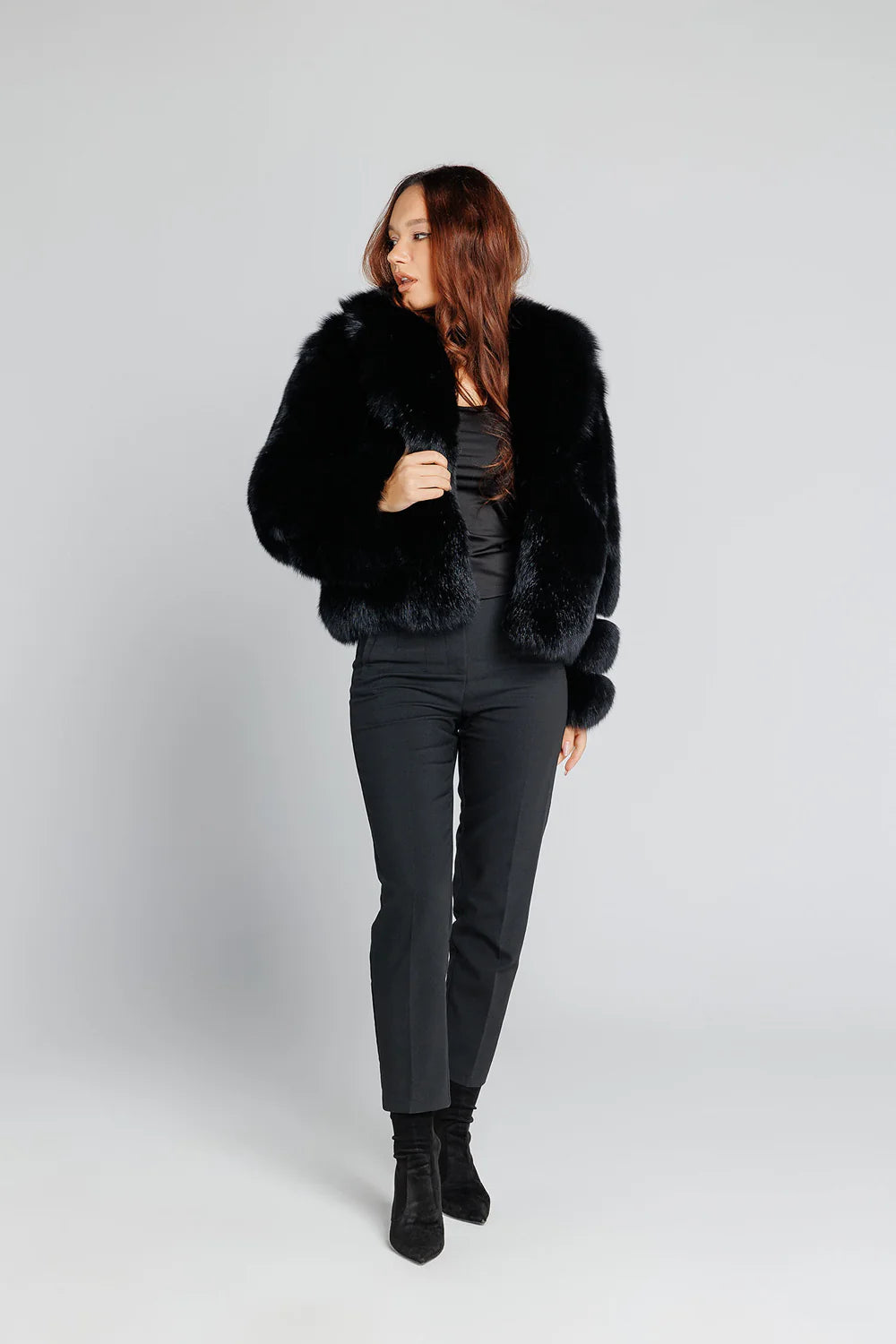 Haină din Blană Naturală de Vulpe, cu Guler Rever, Femei, Diamond 345