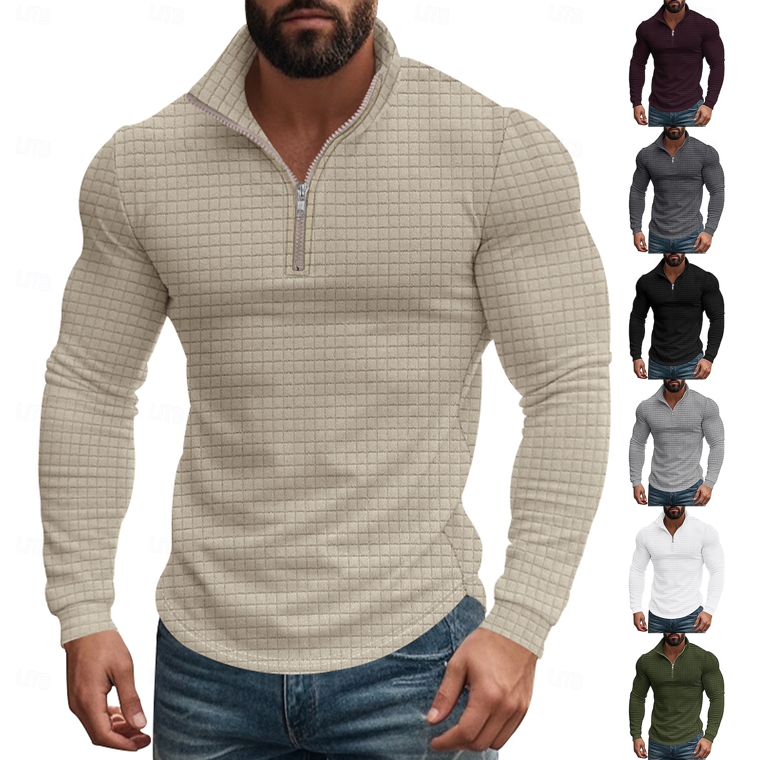Men’s Solid Color Waffle Weave Pullover