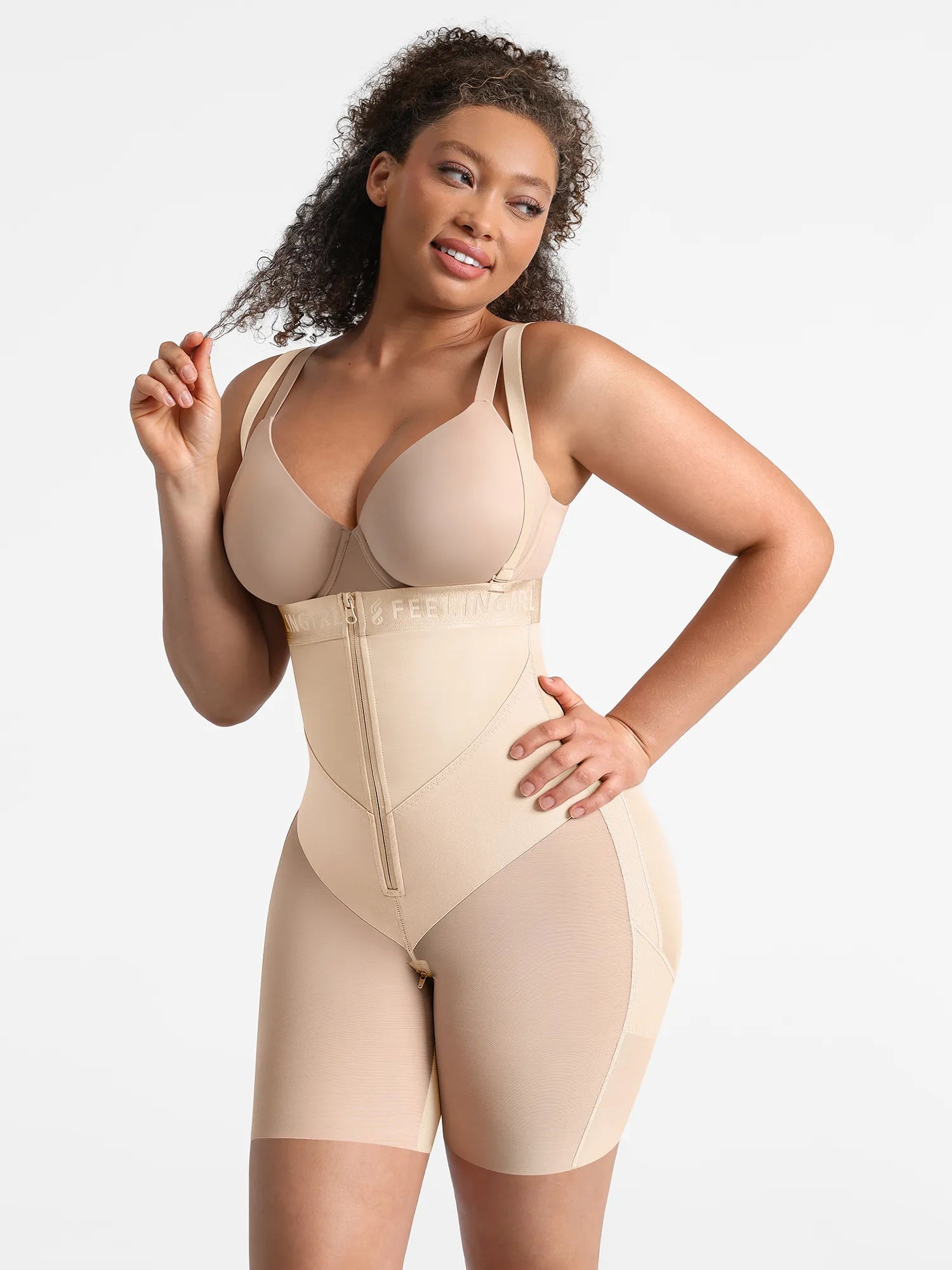 Feelingirl Wide V-neck Belt High-Waist Shaping Shorts