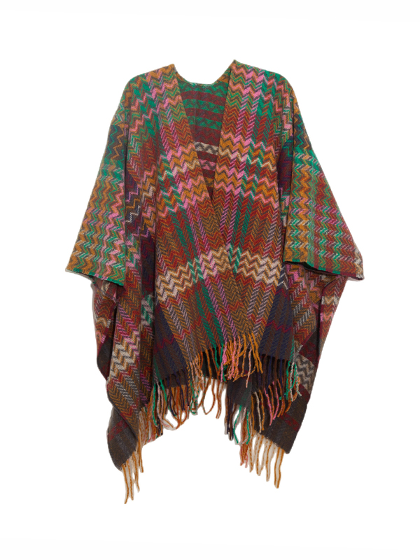 Keep Warm Split-Side Tasseled High-Low Long Sleeves Shawl&Scarf