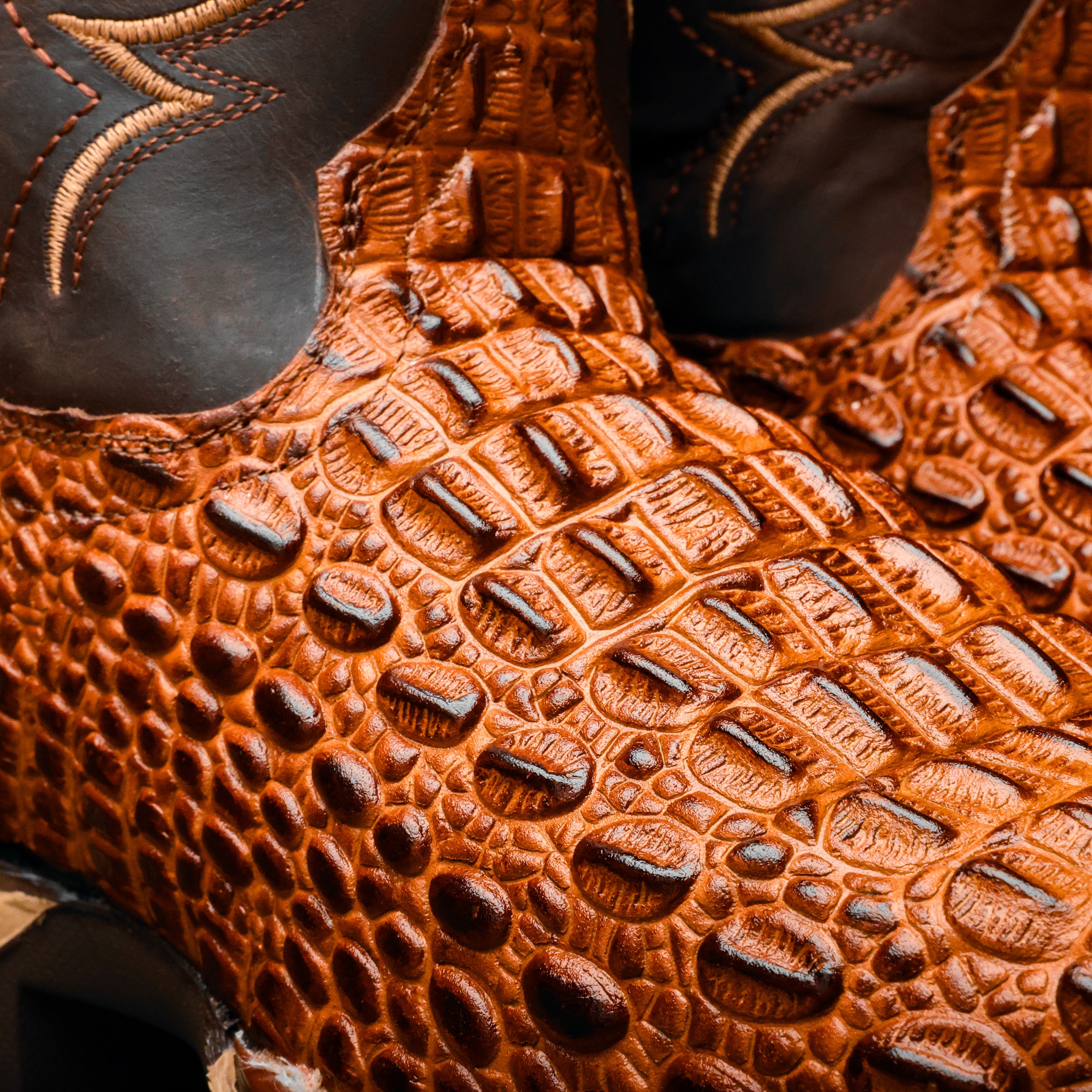 Cognac Caiman Hornback Leather Boots With 3D Lightweight Sole - Composite Toe