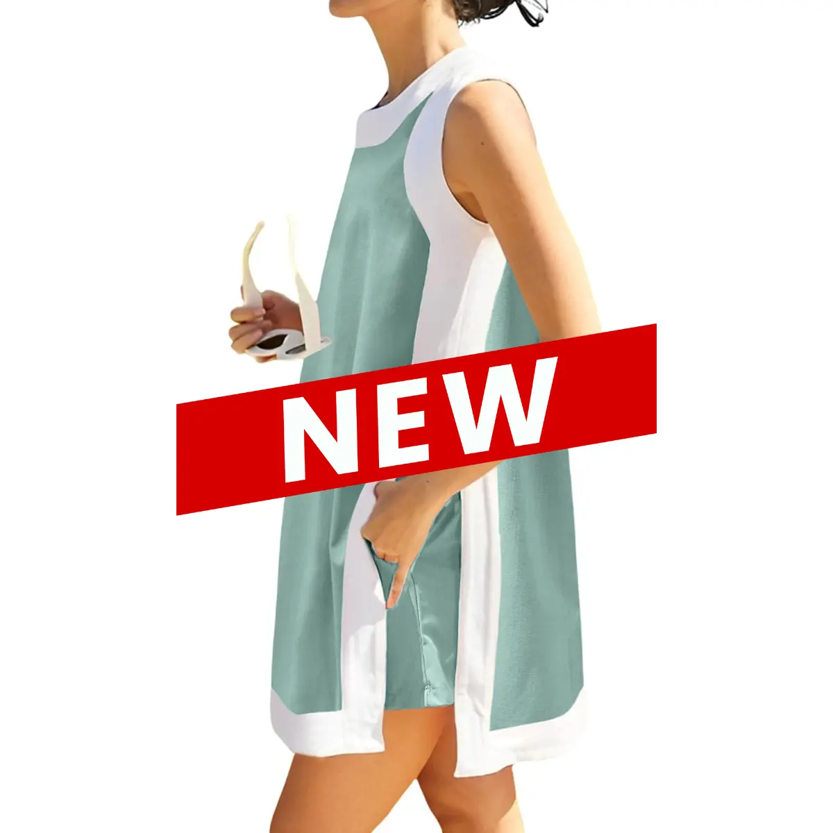 ✨Women’s Color Block Lounge Set – Casual Crewneck Top & Pocket Shorts