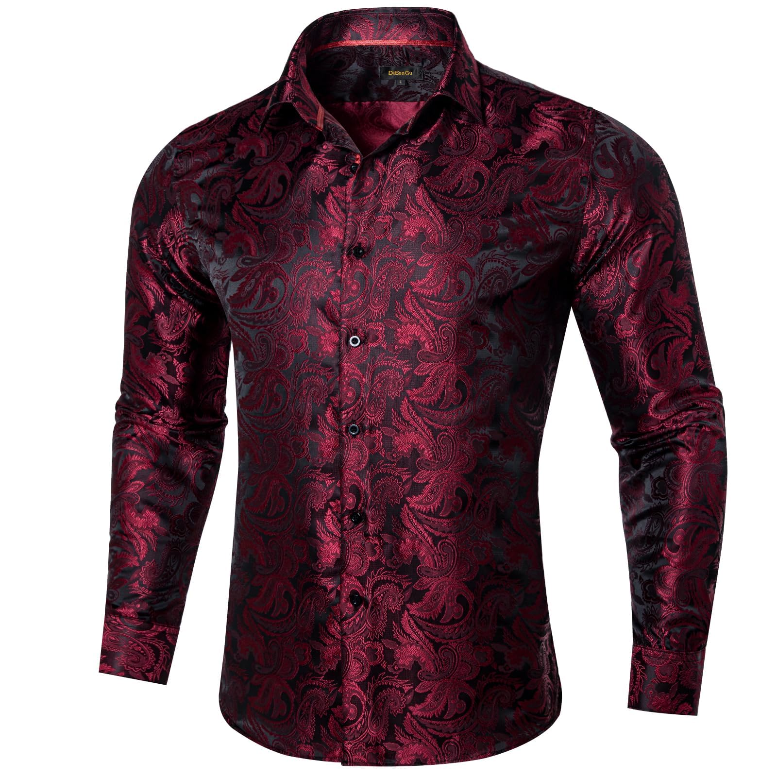 Men's Paisley Dress Shirt Long Sleeve Wrinkle Free Button Down Cowboy Shirts - Black&burgundy&paisley