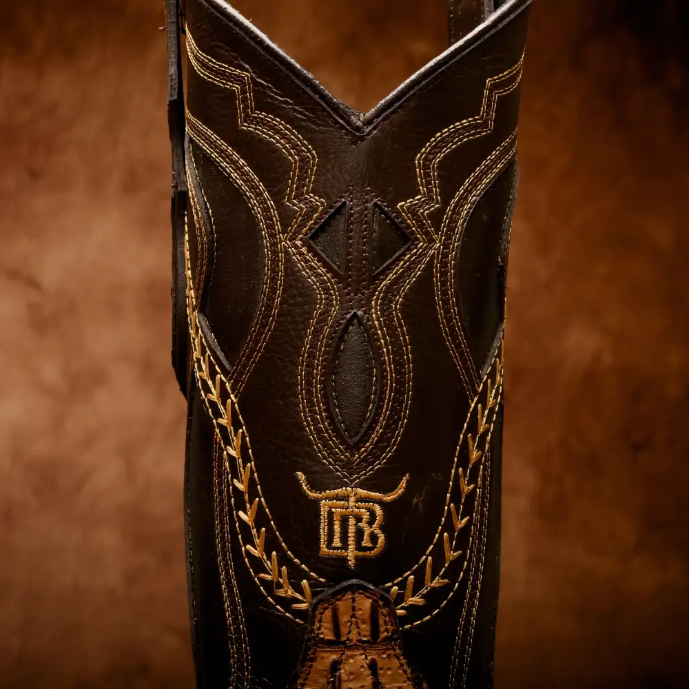 Honey Caiman Hornback Leather Boots - Square Toe