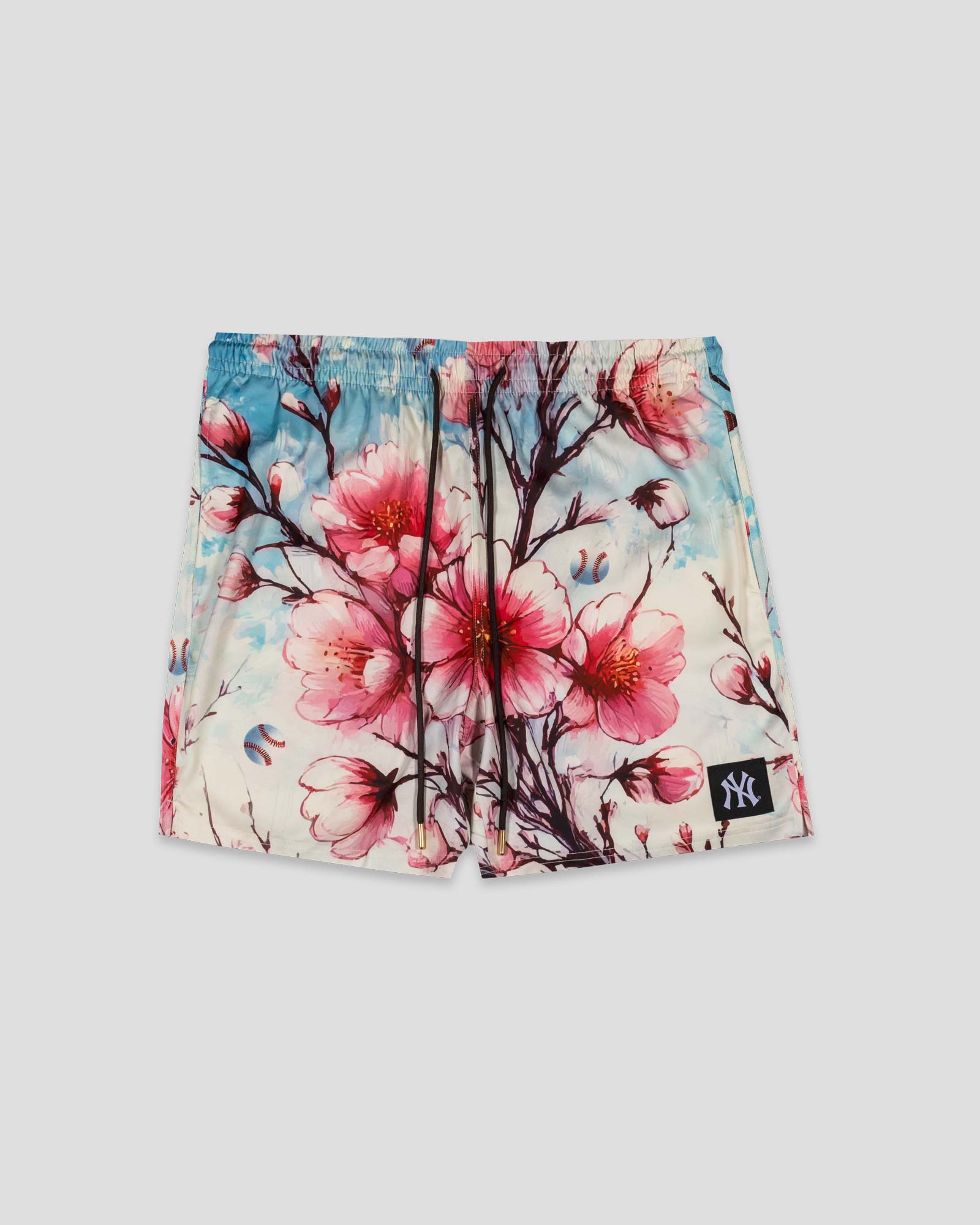 Cherry Blossom Baseball Diamond Lux Satin Youth Shorts - New York Yankees