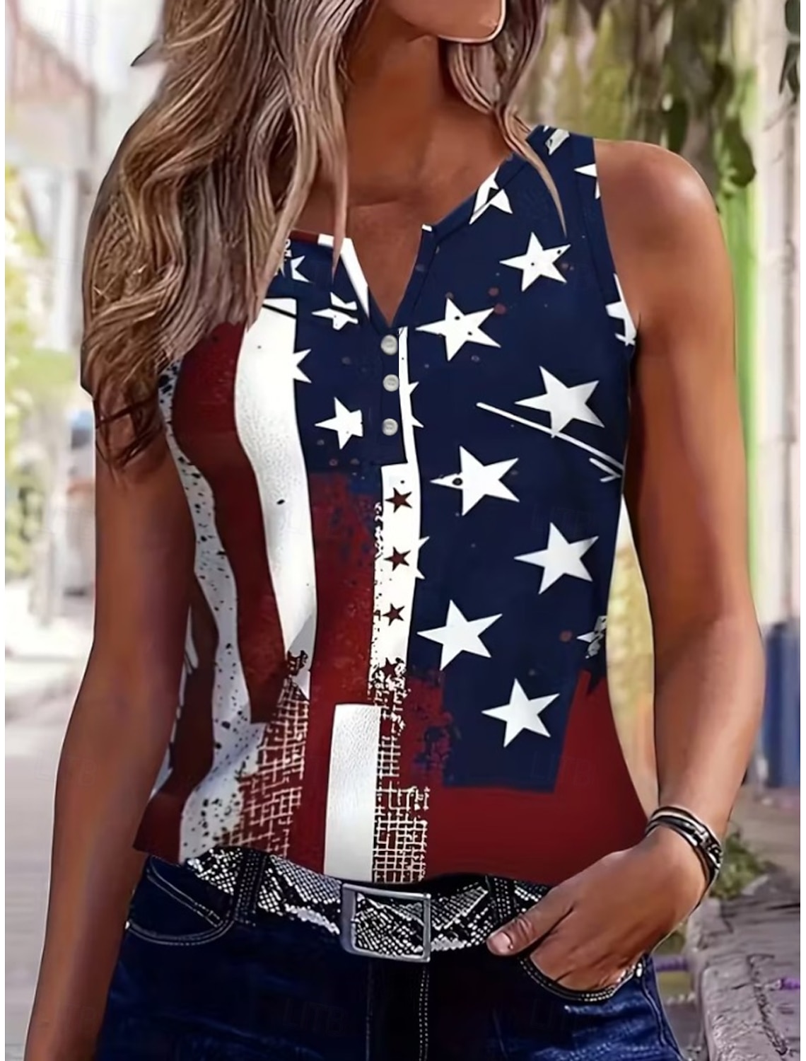 Women's USA Flag Star Print Patriotic Sleeveless Tank Top