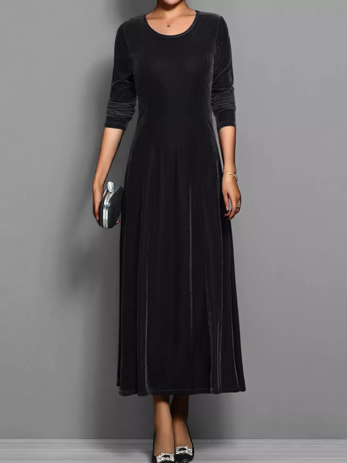 Velvet Long Sleeve A-Line Dress