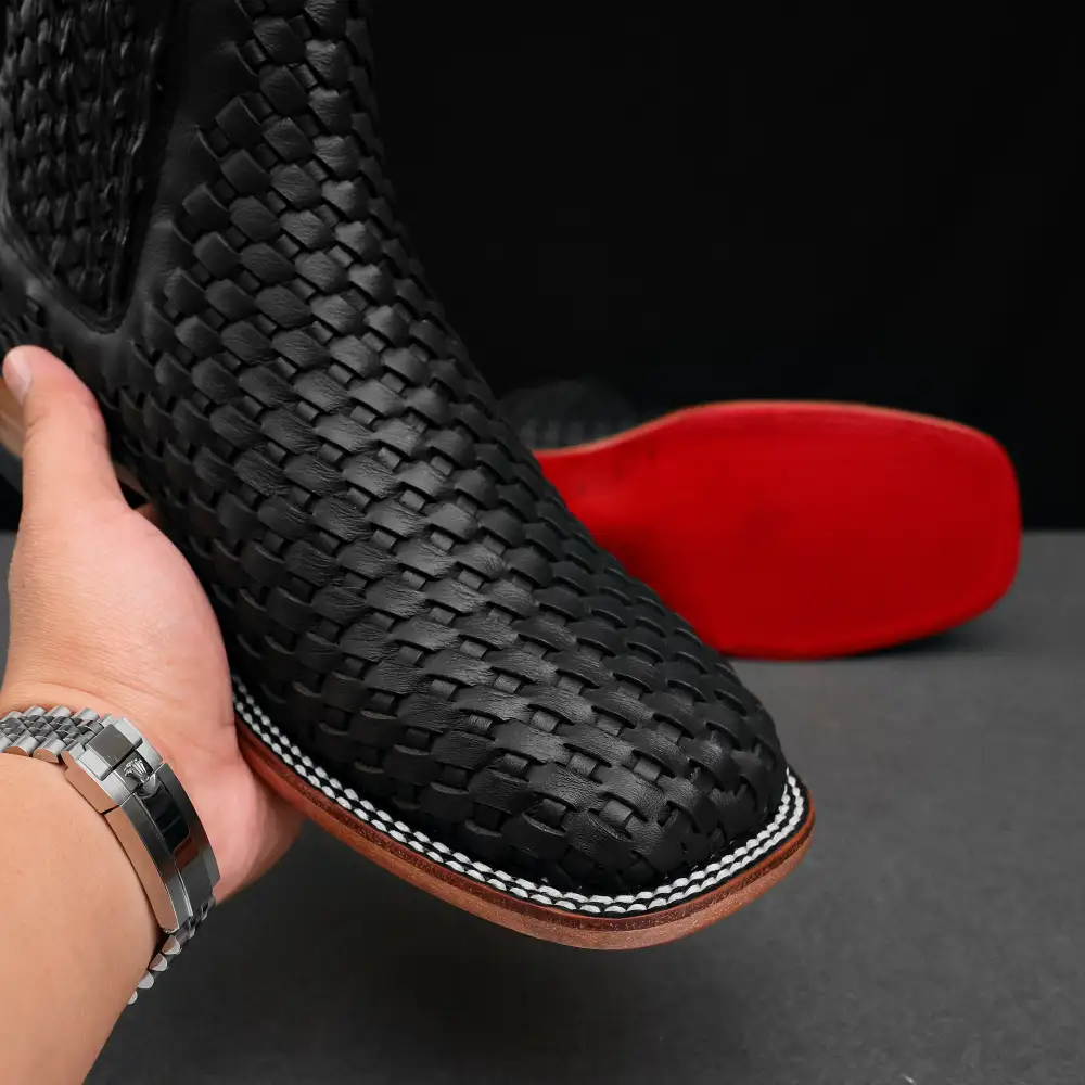 Black Basketweave Botin - Square Tie