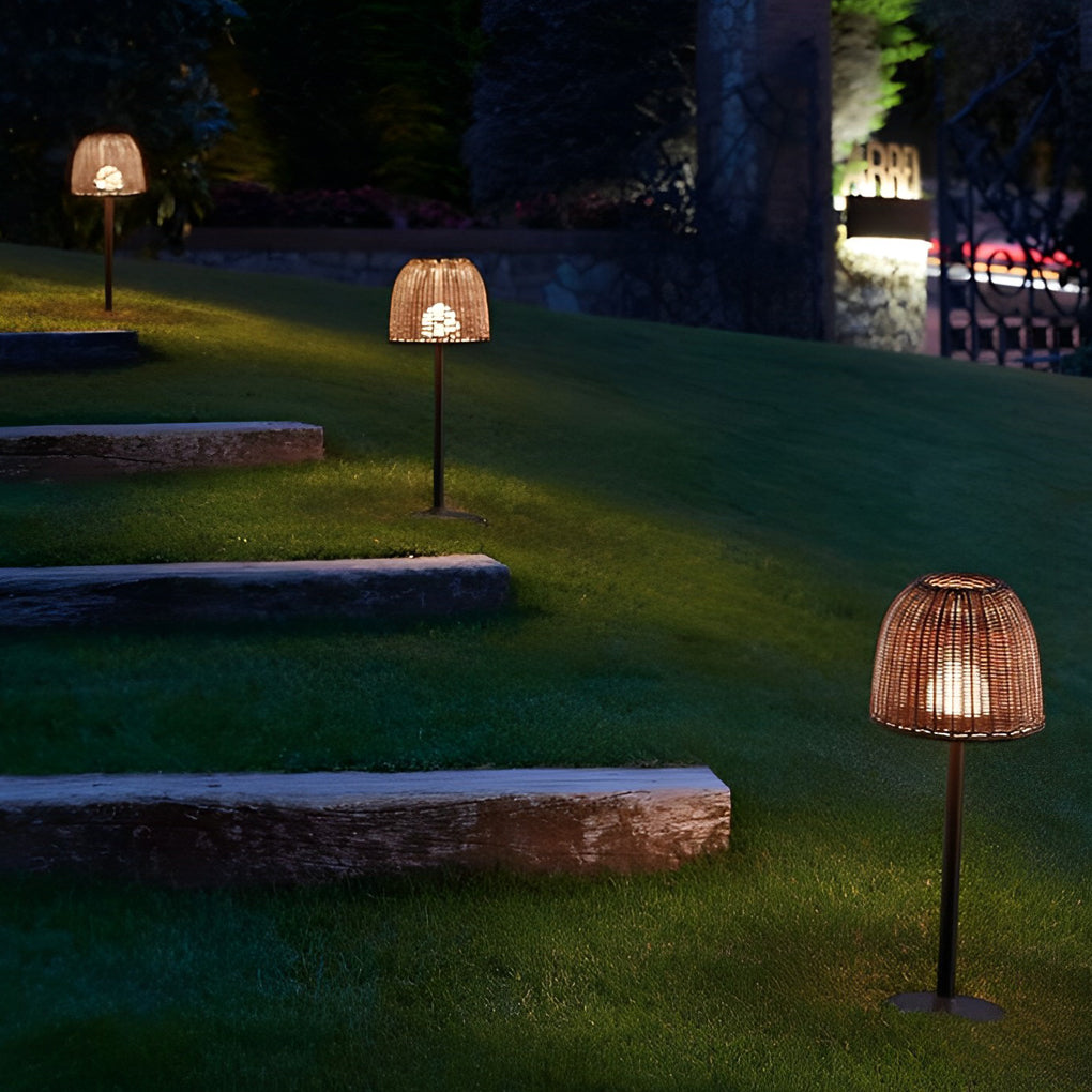 Hand-woven Rattan Waterproof Modern Outdoor Floor Lamp Garden Lights