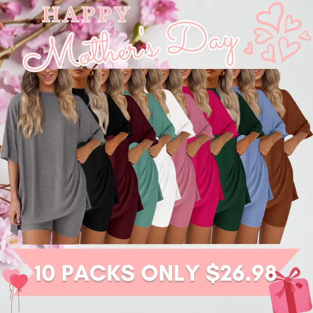 🔥Special Sale❤️Women's Two Piece Lounge Set 2026 Summer Casual Oversized Shirts  Biker Shorts Matching Airport Travel Outfit